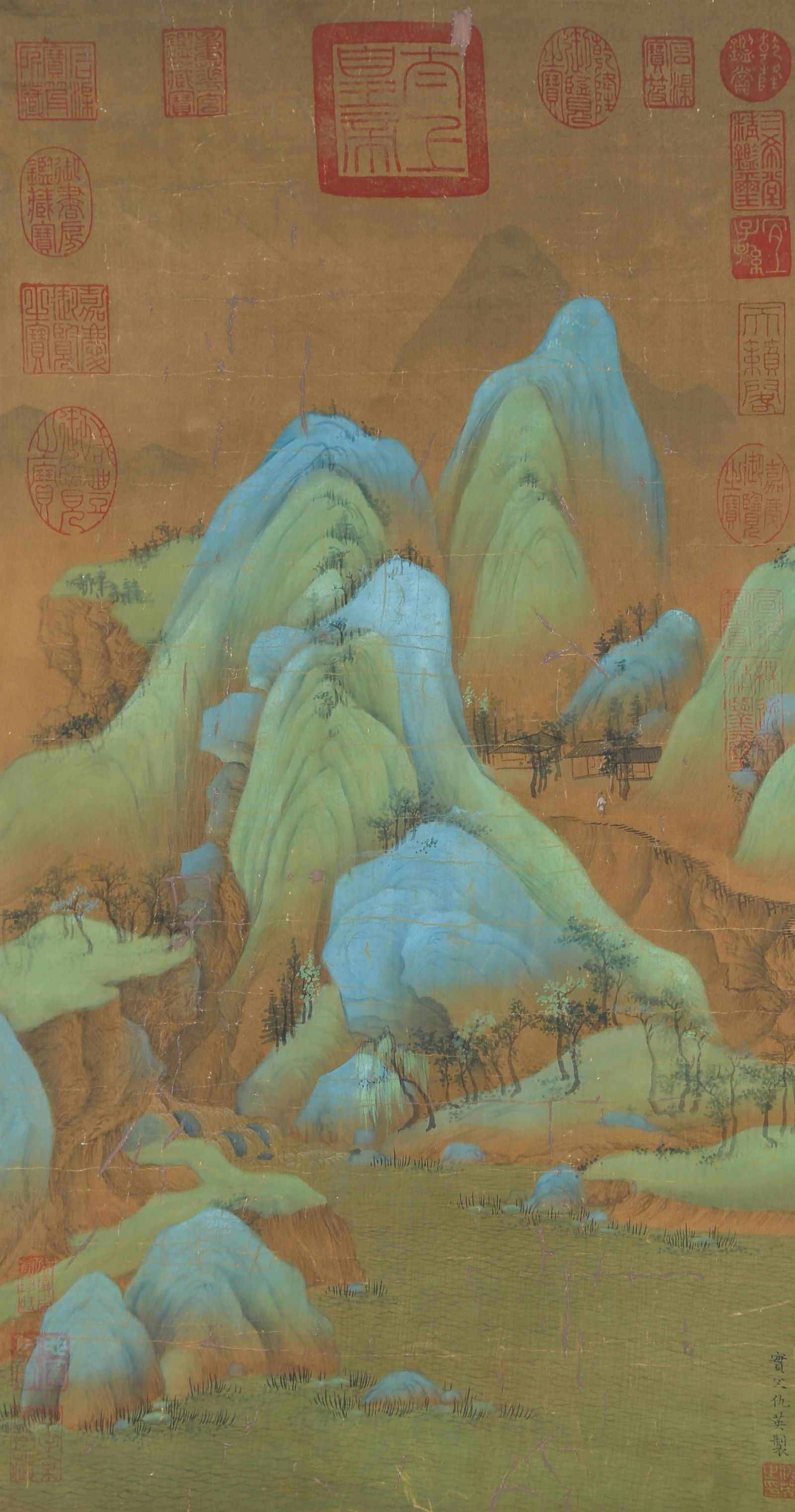 A LANDSCAPE PAINTING ON SILK BY QIU YING.仇英: Landscape Painting on Silk by Qiu Ying.仇英
