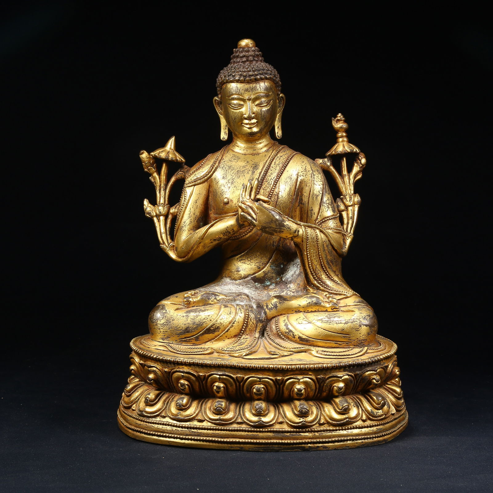A GILT BRONZE MAITREYA BUDDHA STATUE (1 of 8)