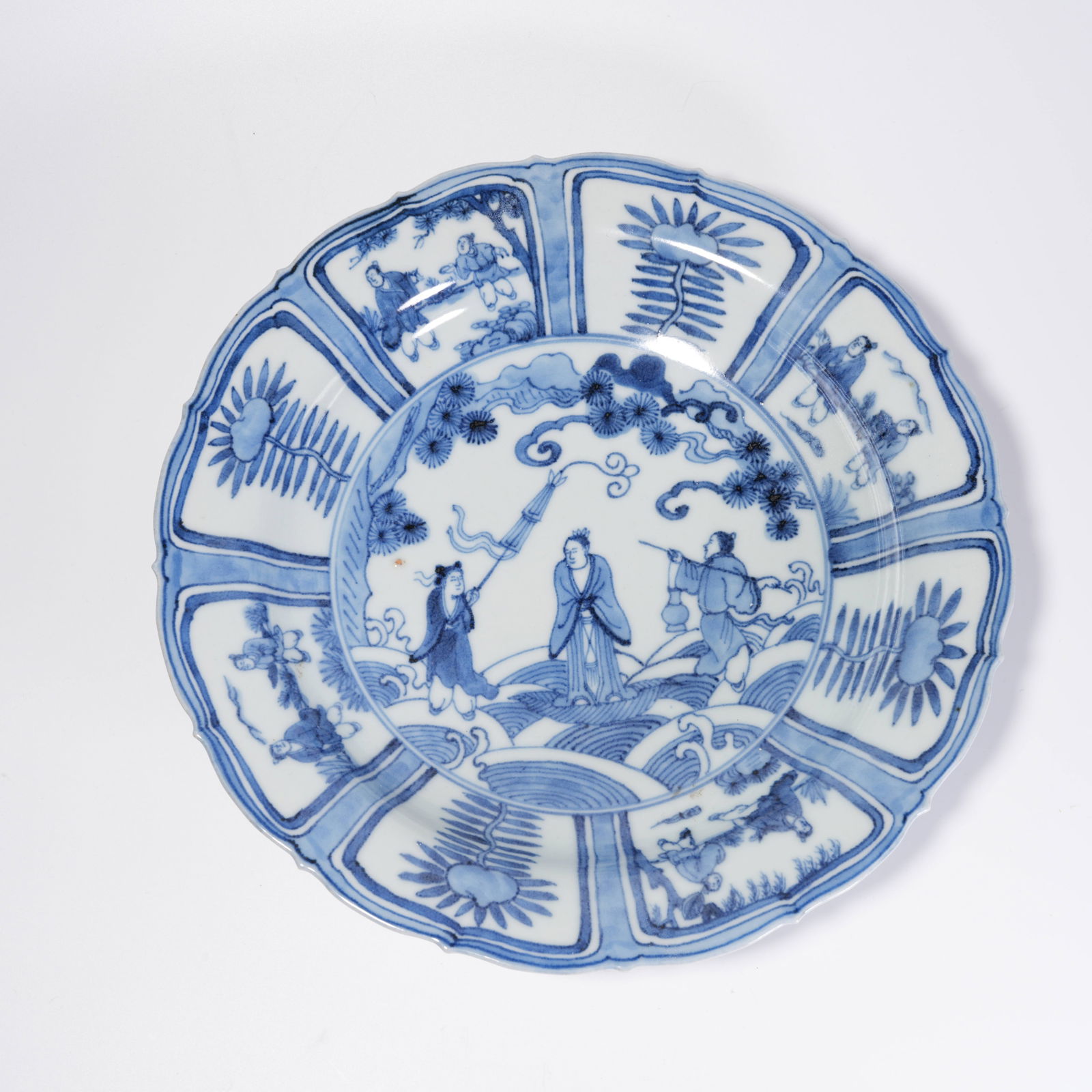 A BLUE-AND-WHITE PLATE WITH FIGURE PATTERN (1 of 9)