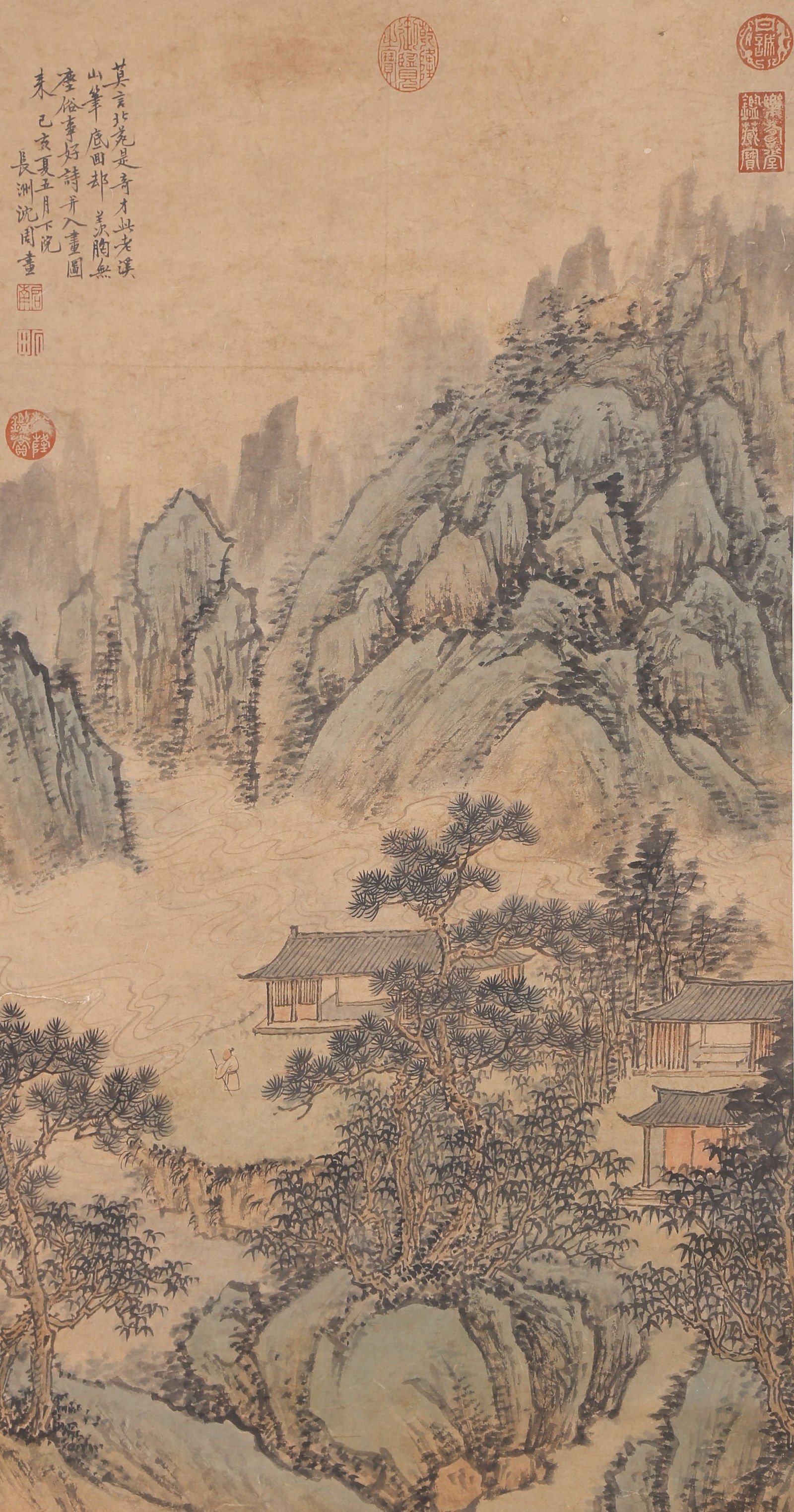 A LANDSCAPE PAINTING ON PAPER BY SHEN ZHOU.沈周 (1 of 9)