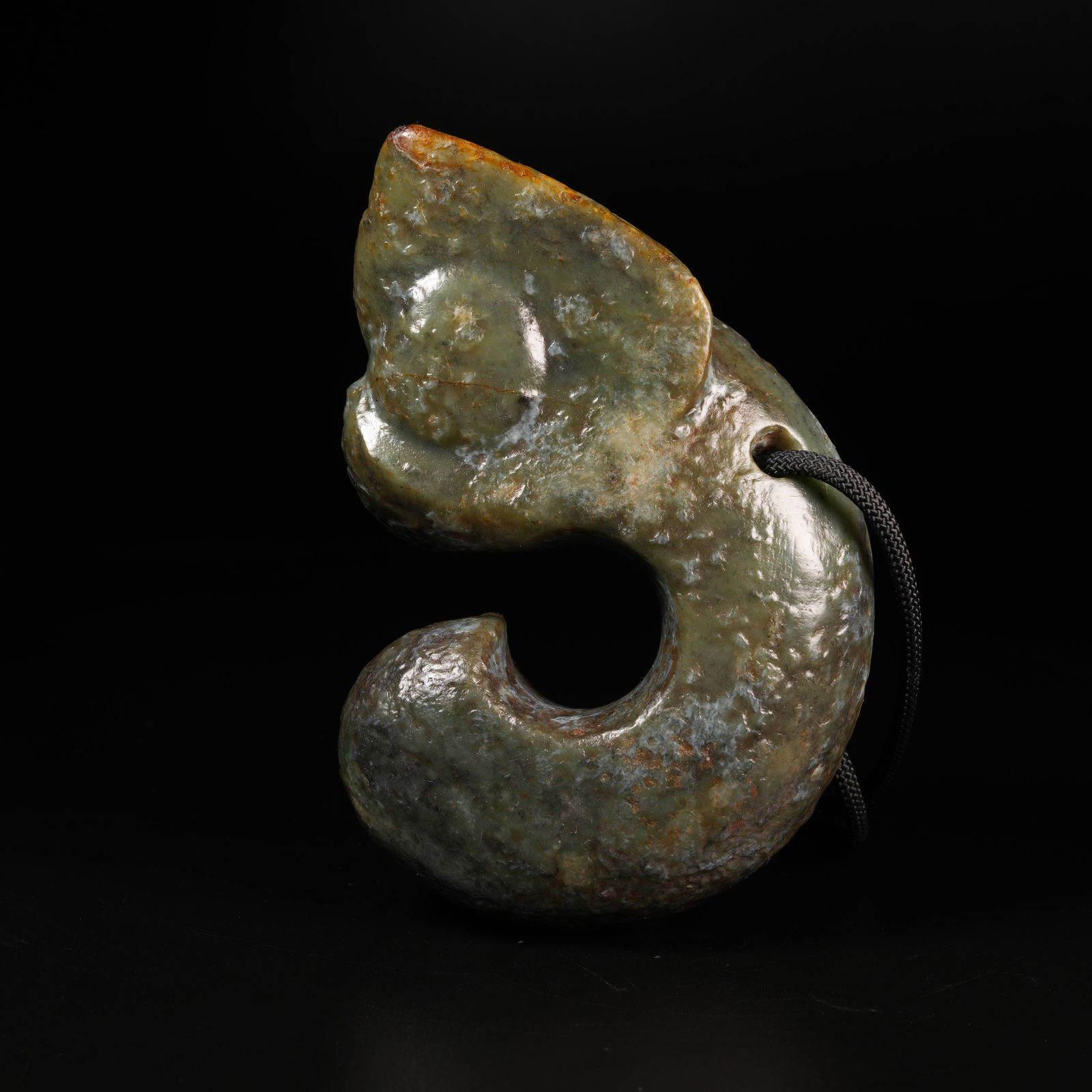 A ARCHAIC JADE HONGSHAN CULTURE PIG-DRAGON PENDANT: Archaic Jade Hongshan Culture Pig-Dragon Pendant
