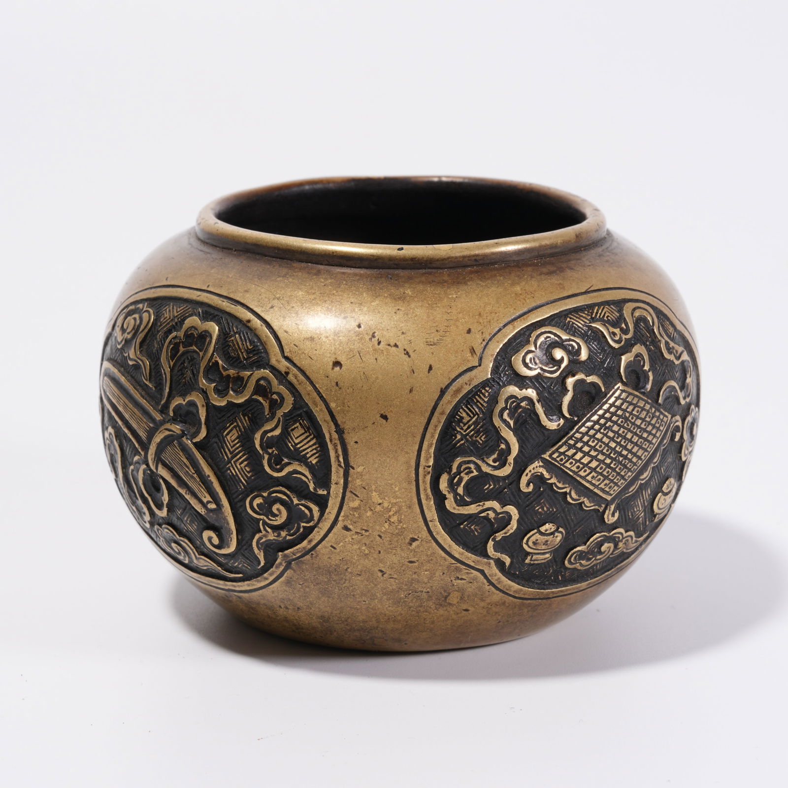A BRONZE FOUR-TREASURE PATTERN JAR - 2