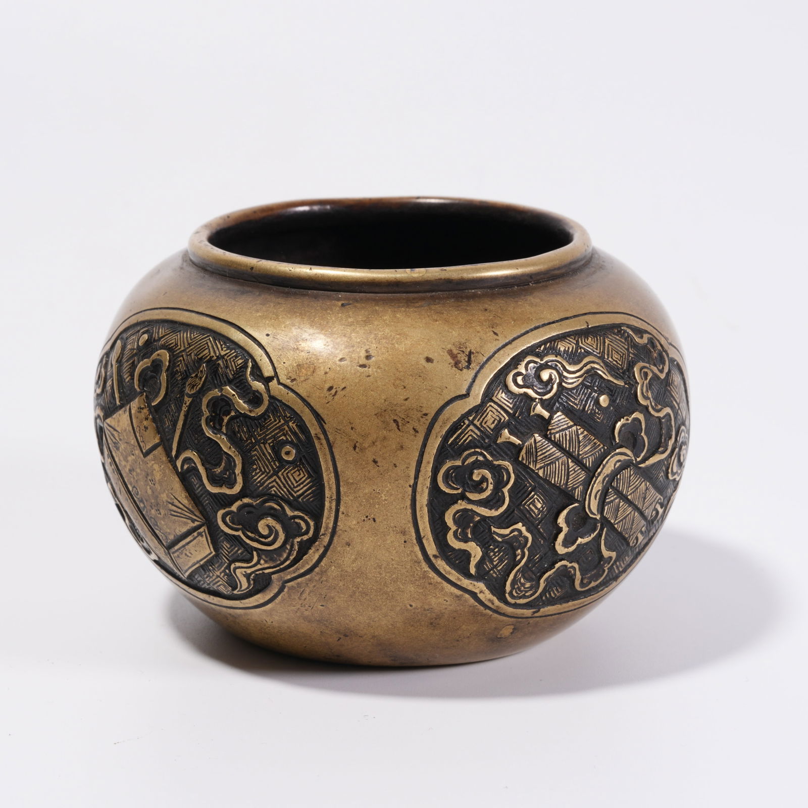 A BRONZE FOUR-TREASURE PATTERN JAR - 5