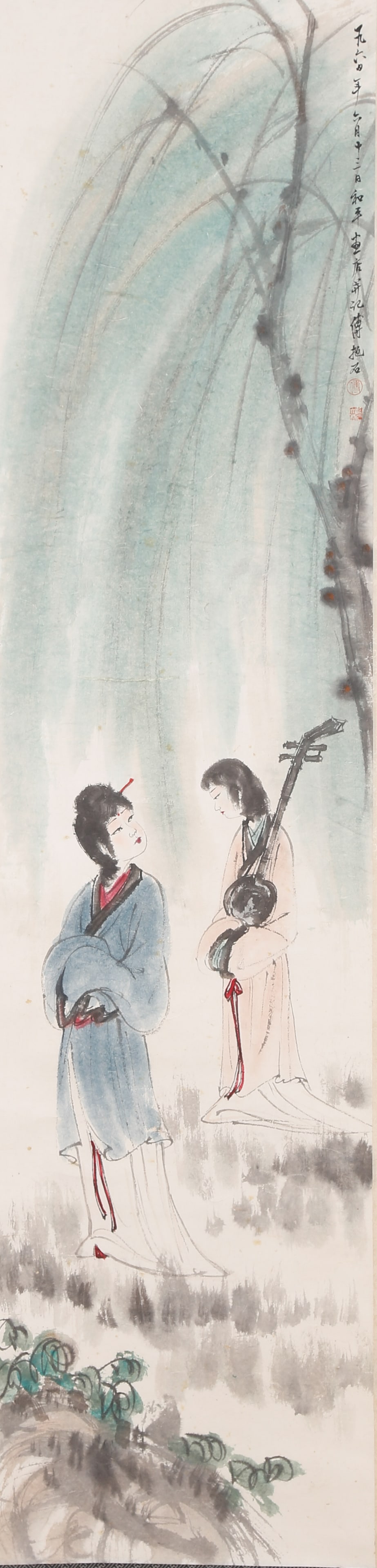 A LADY FIGURE PAINTING ON PAPER BY FU BAOSHI.傅抱石: Lady Figure Painting on Paper by Fu Baoshi.傅抱石
