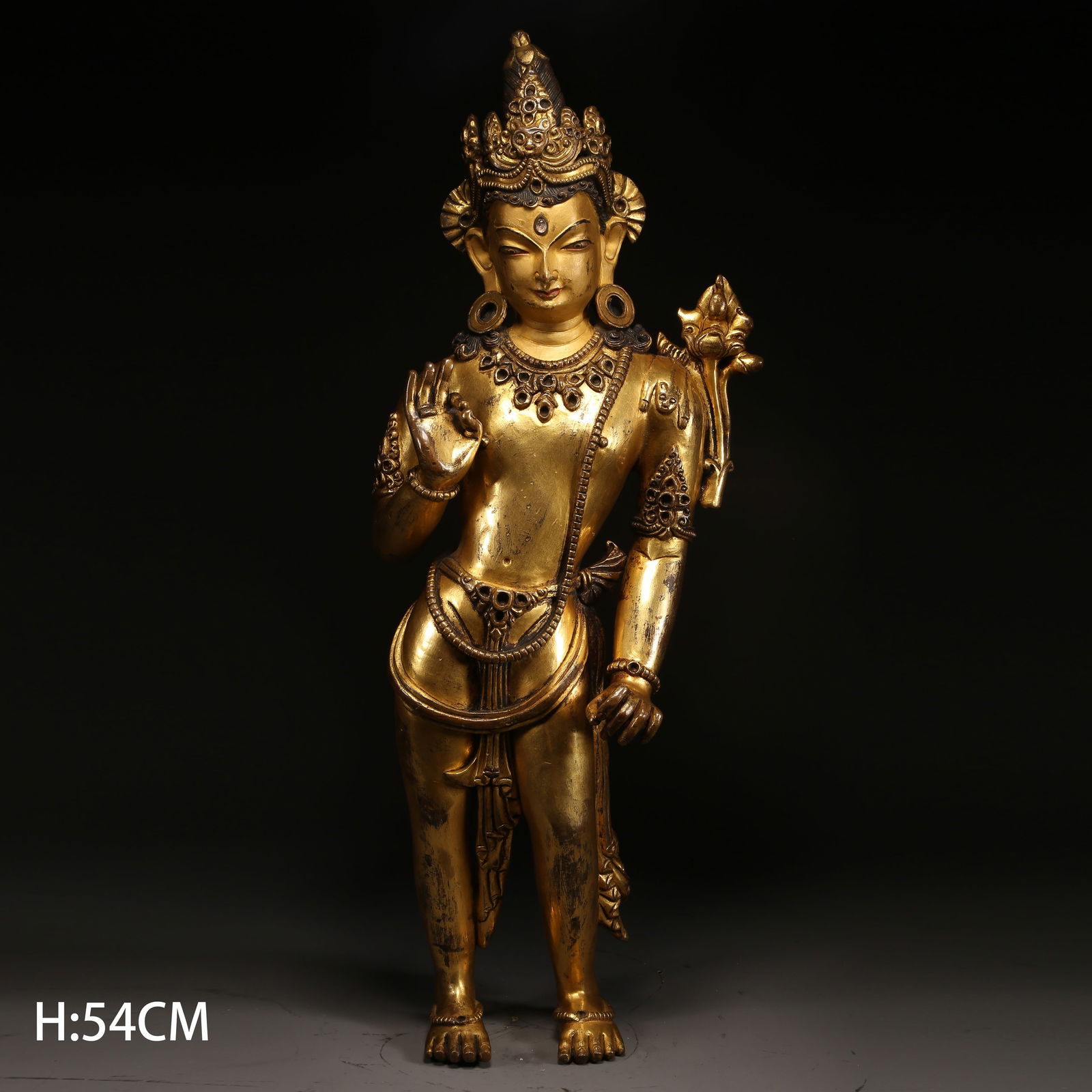 A GILT BRONZE STANDING MAITREYA BODHISATTVA: Gilt Bronze Standing Maitreya Bodhisattva