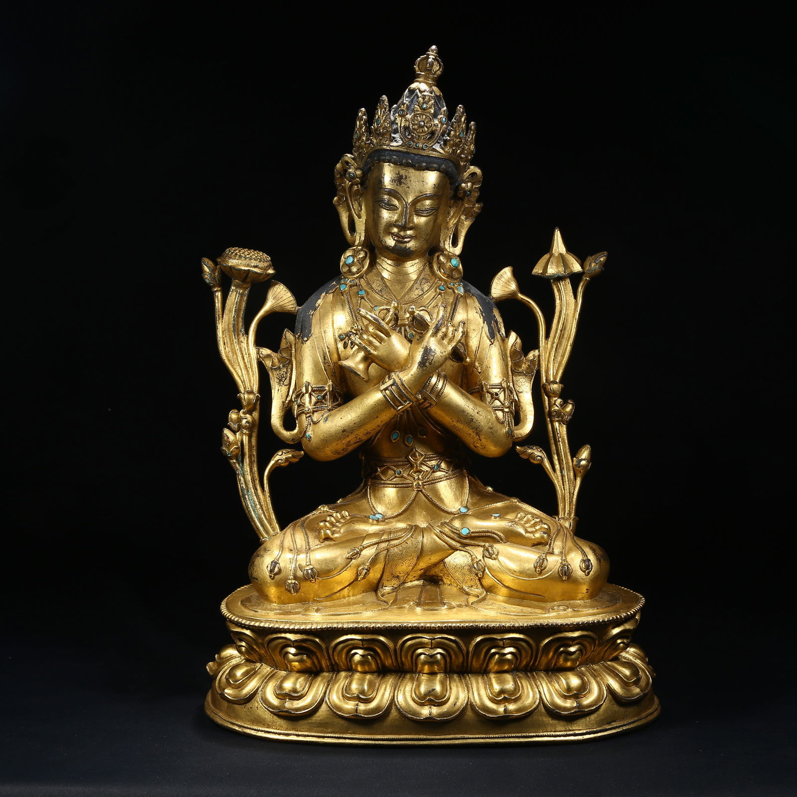 A GILT BRONZE VAJRADHARA STATUE: Gilt Bronze Vajradhara Statue