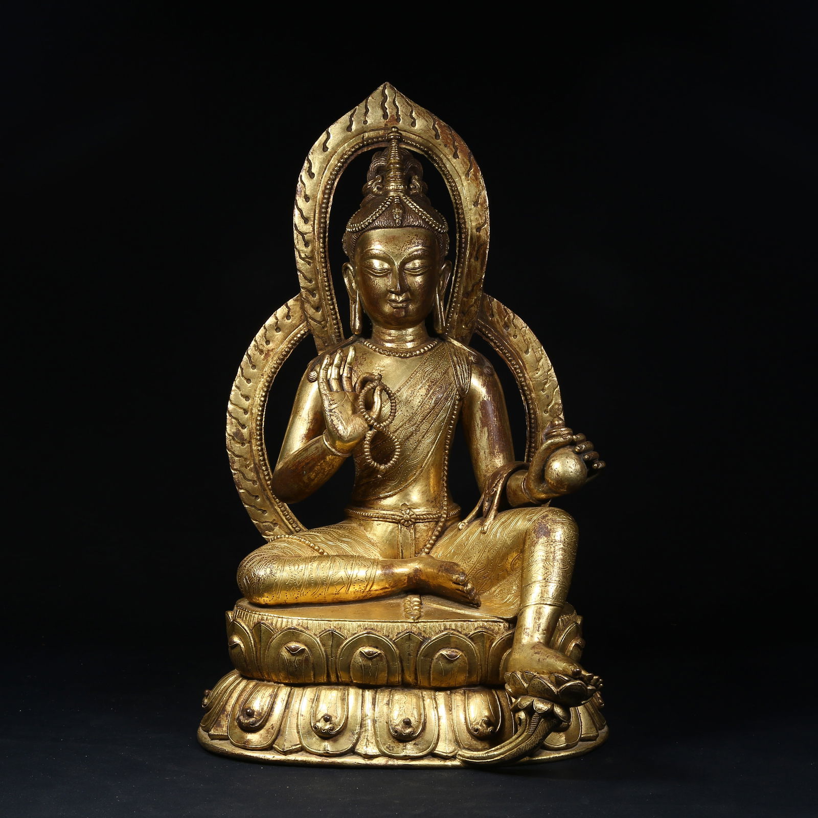 A GILT BRONZE SEATED MAITREYA BODHISATTVA: Gilt Bronze Seated Maitreya Bodhisattva