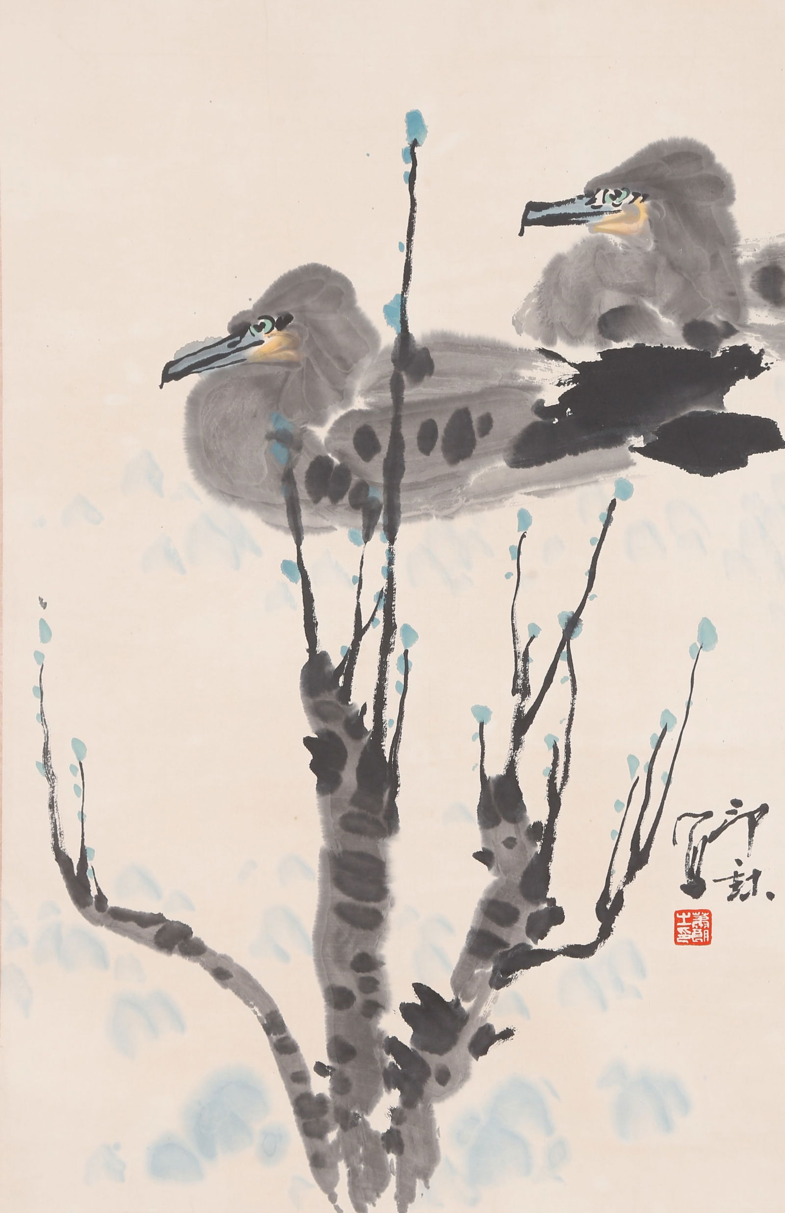 A FLOWER-AND-BIRD PAINTING ON PAPER BY XIAO LANG.蕭朗 (1 of 8)