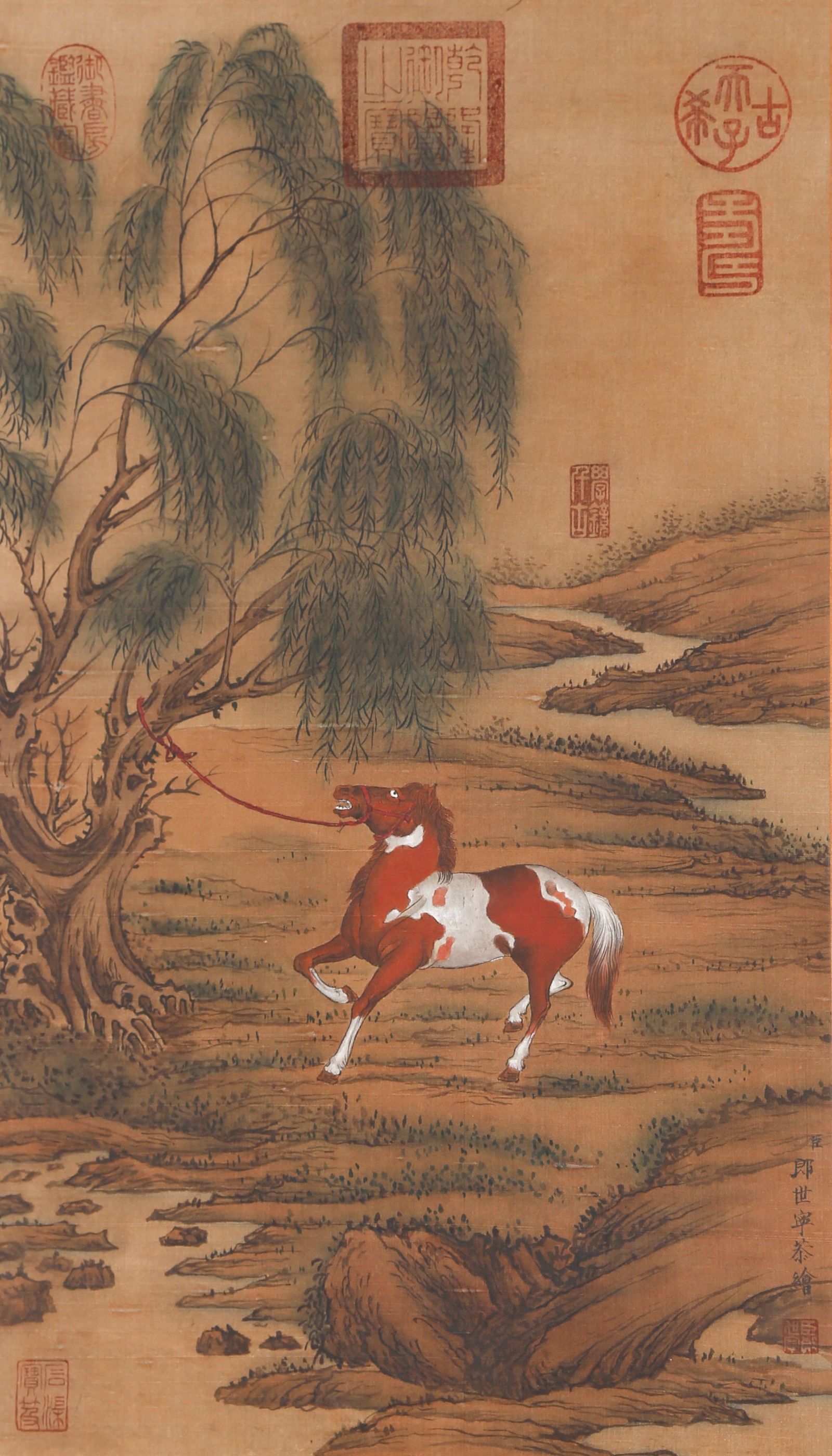 A GALLOPING HORSE ON SILK BY GIUSEPPE CASTIGLIONE.郎世寧: Galloping Horse on Silk by Giuseppe Castiglione.郎世寧