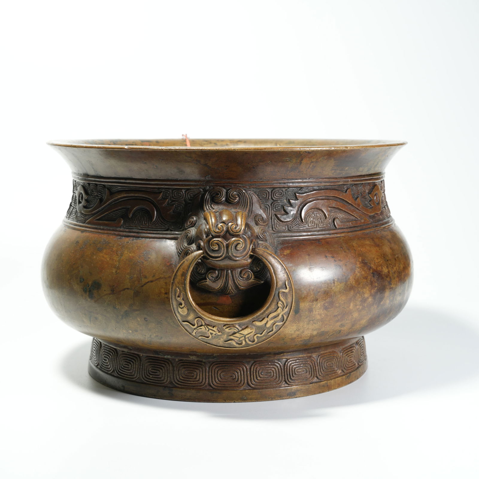 A BRONZE DOUBLE-BEAST-HANDLED CENSER - 2