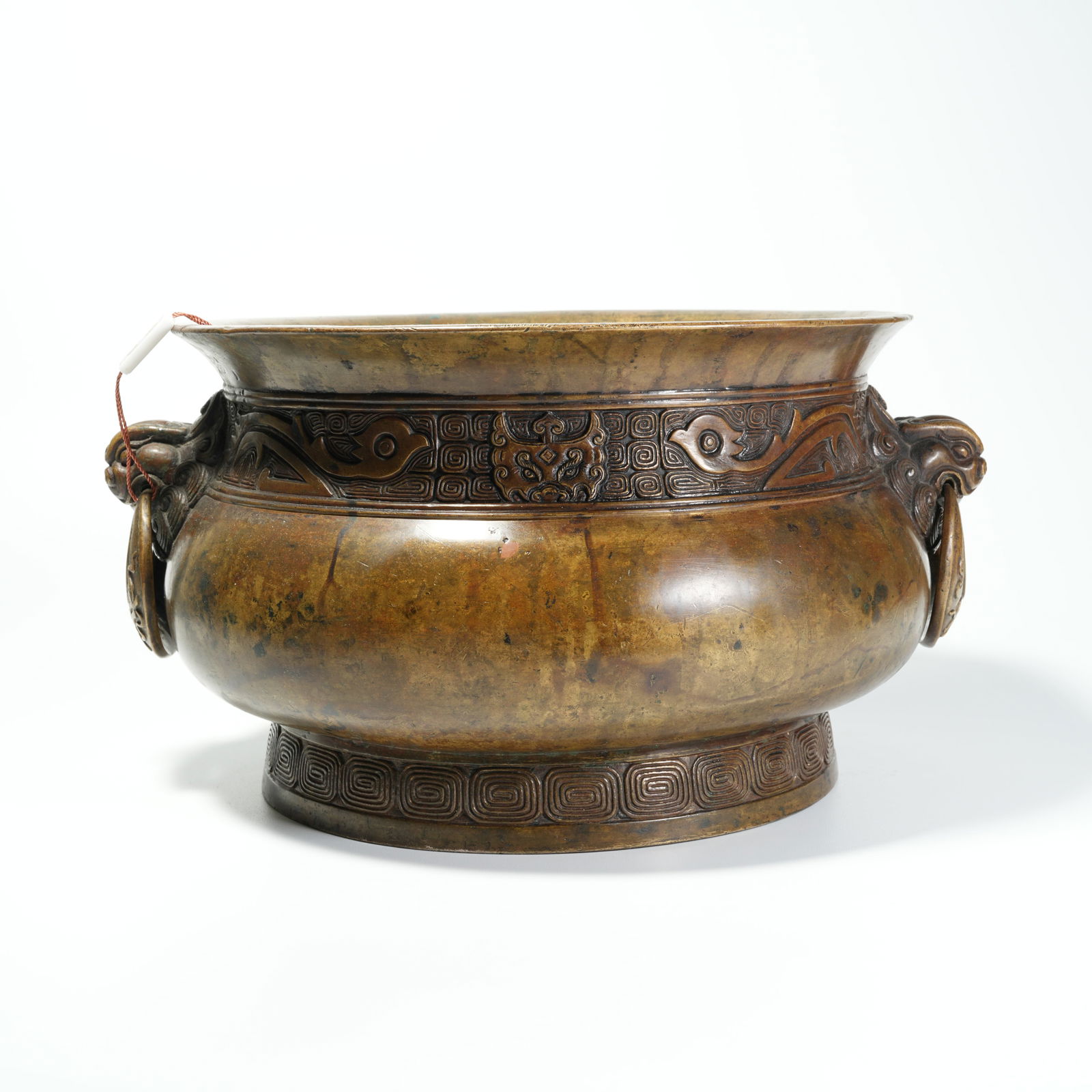 A BRONZE DOUBLE-BEAST-HANDLED CENSER - 4