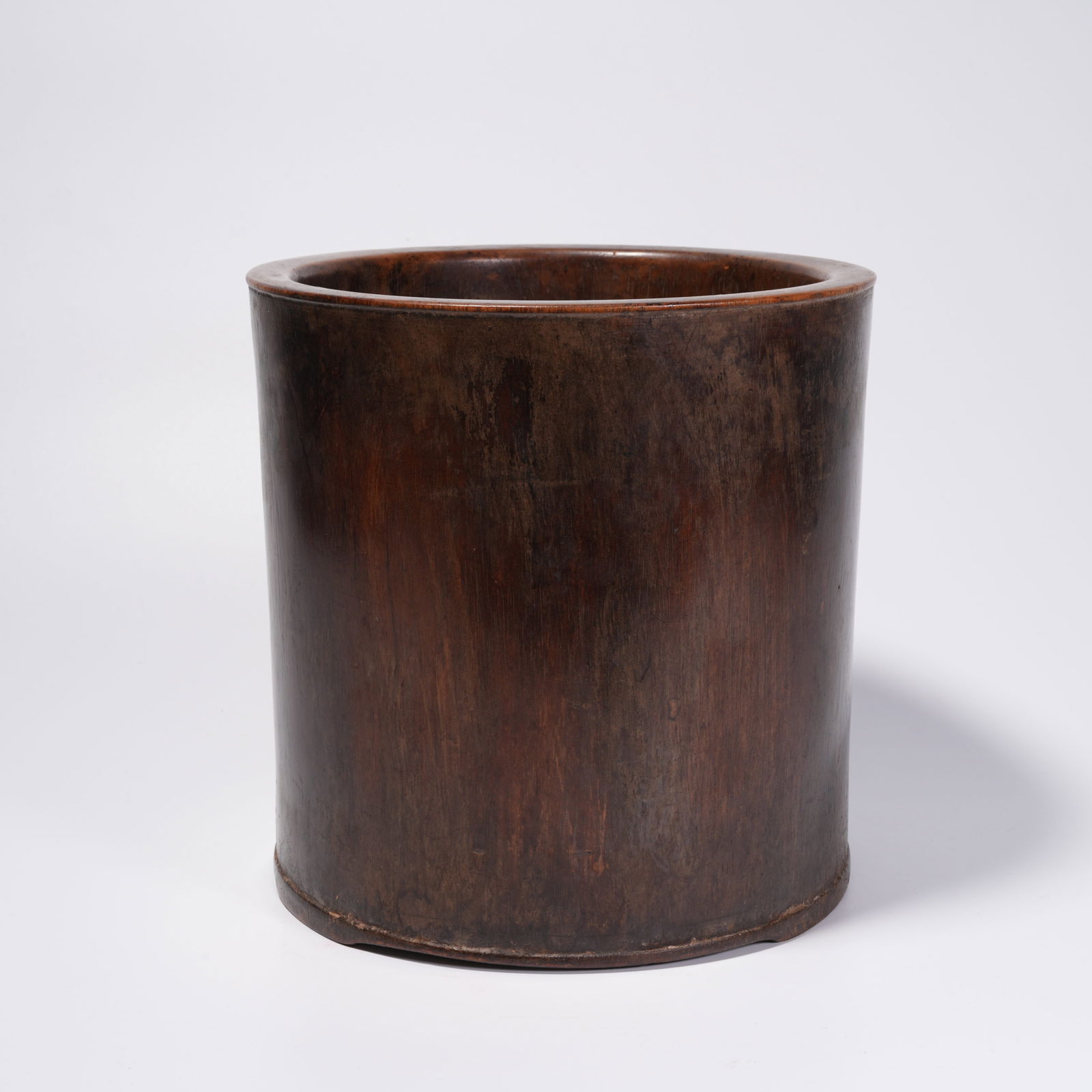 A HUANGHUALI WOOD CARVED BRUSH POT: Huanghuali Wood Carved Brush Pot