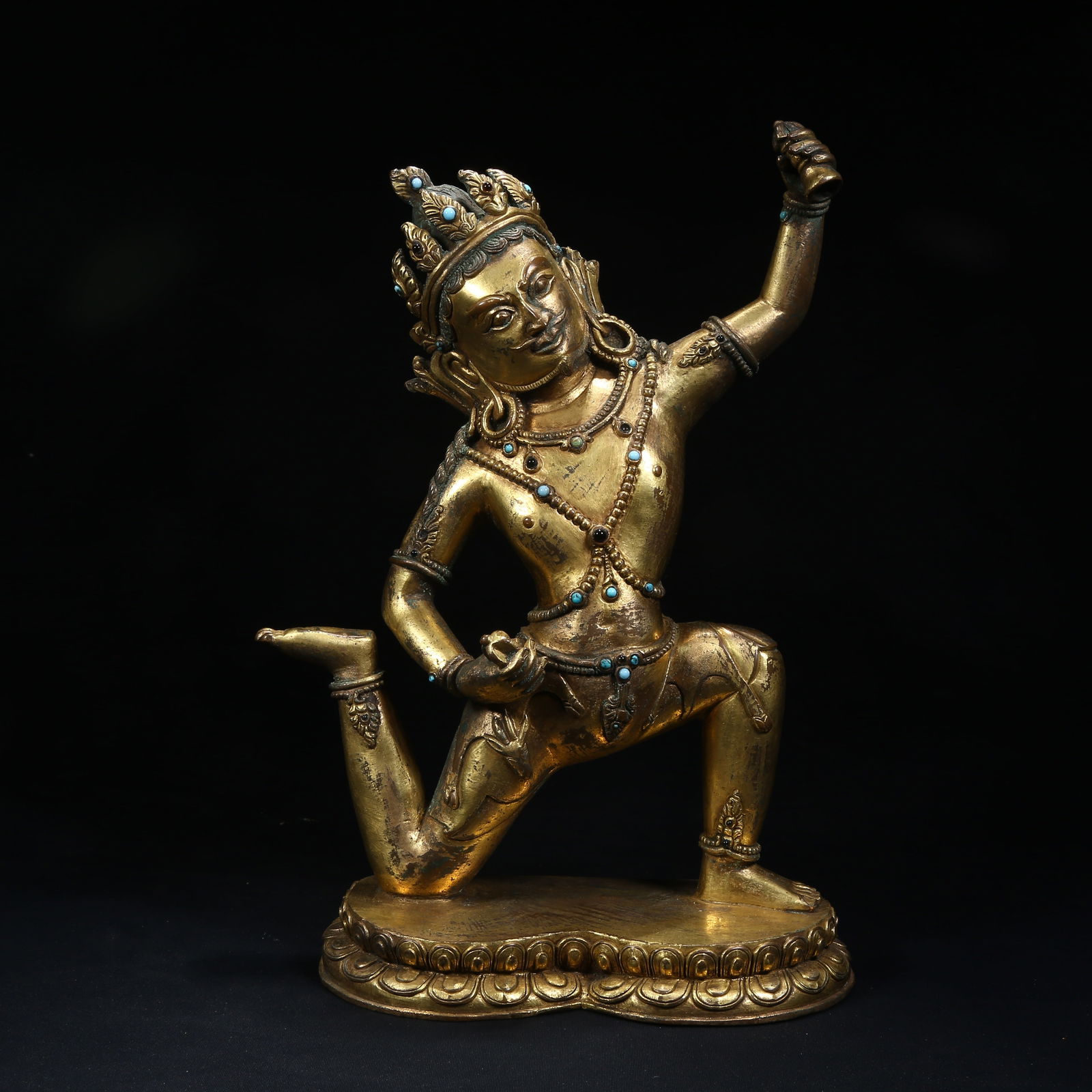 A GILT BRONZE VAJRA BELL BODHISATTVA STATUE: Gilt Bronze Vajra Bell Bodhisattva Statue