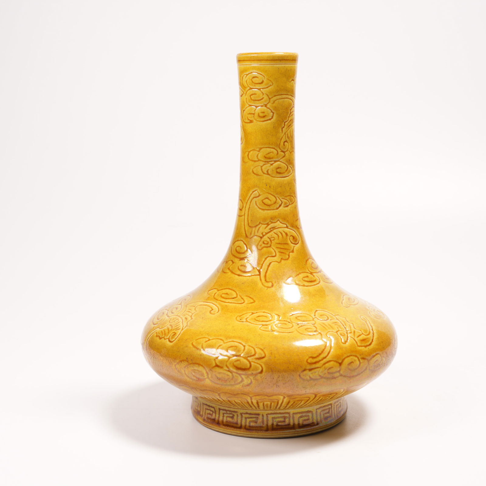 A YELLOW-GLAZED LONG-NECK VASE WITH "BOUNDLESS LONGEVITY" (1 of 9)