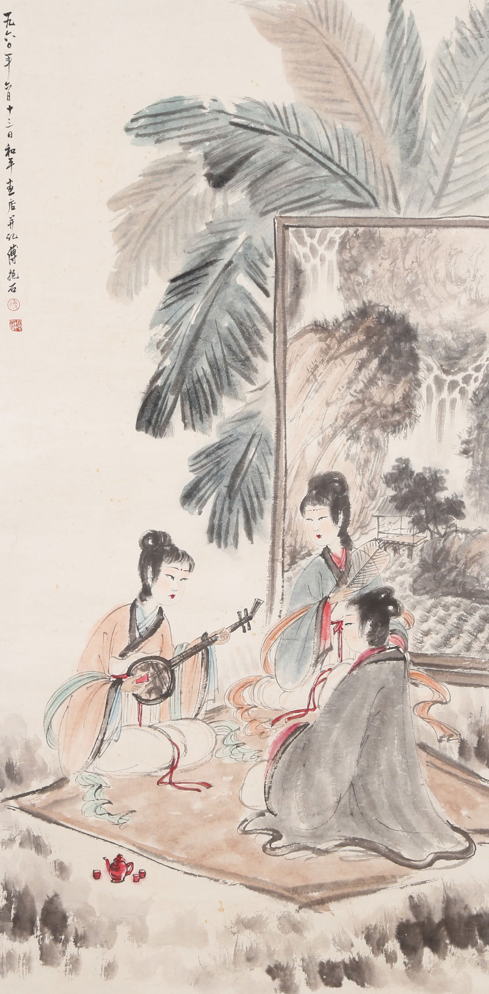 A NARRATIVE FIGURE PAINTING ON PAPER BY FU BAOSHI.傅抱石: Narrative Figure Painting on Paper by Fu Baoshi.傅抱石