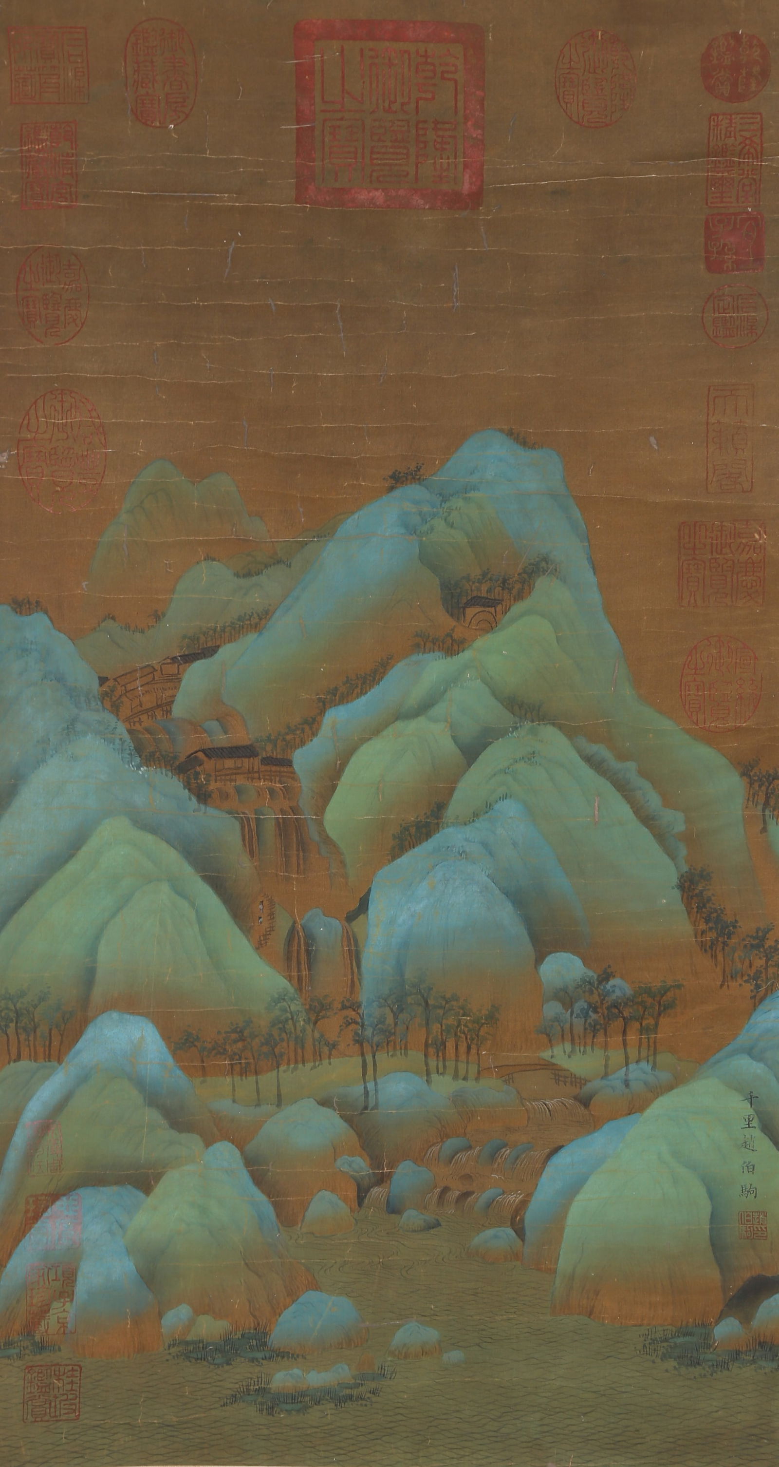 A LANDSCAPE PAINTING ON SILK BY ZHAO BOJU.趙伯駒: Landscape Painting on Silk by Zhao Boju.趙伯駒