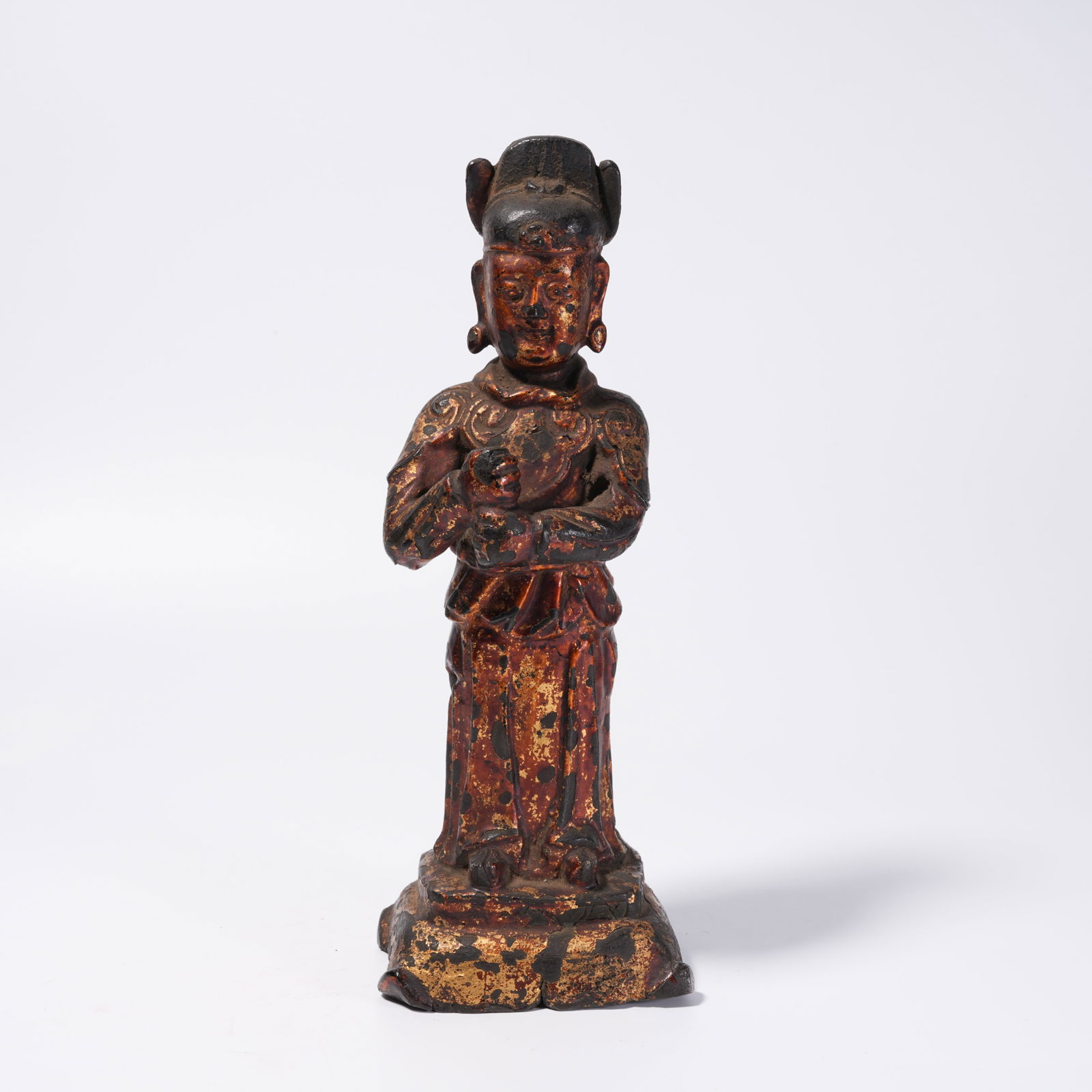 A GILDED LACQUERED BRONZE FIGURE ORNAMENT: Gilded Lacquered Bronze Figure Ornament