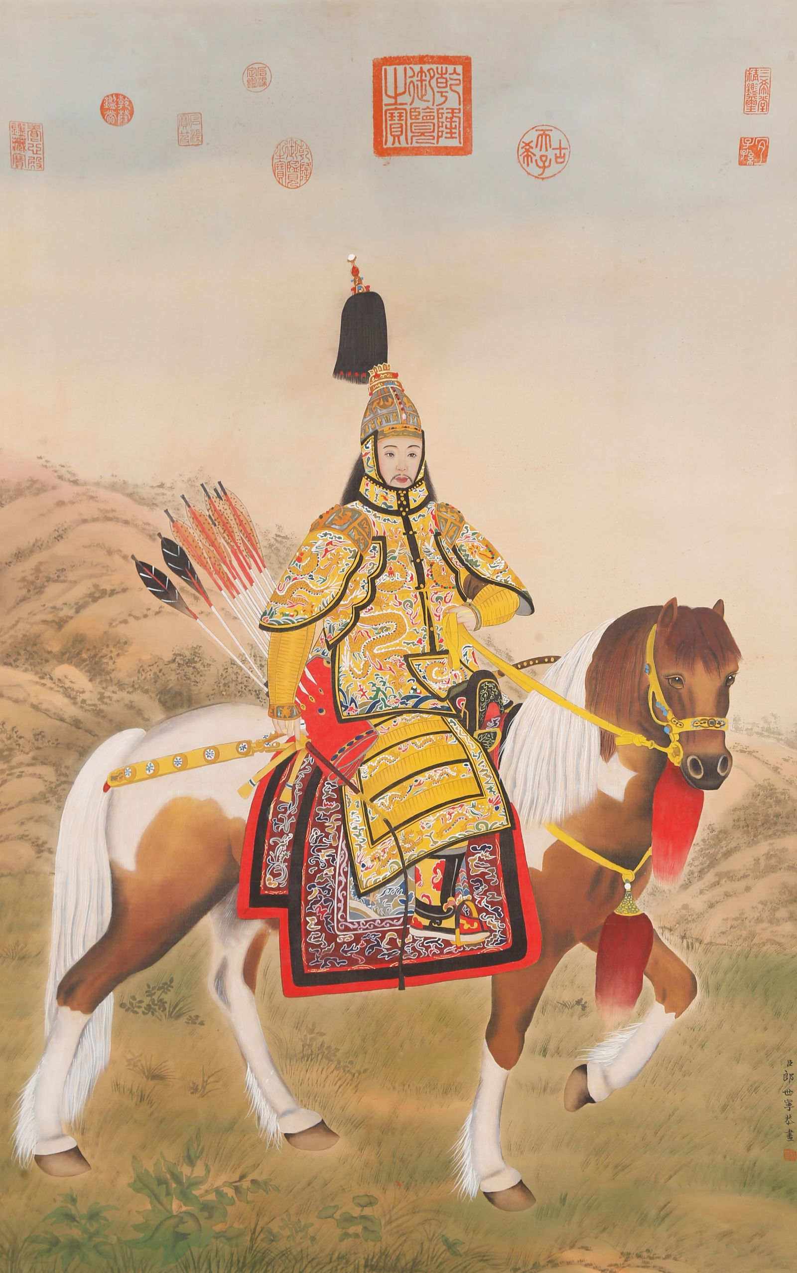 A FIGURE PAINTING ON SILK BY GIUSEPPE CASTIGLIONE.郎世寧: Figure Painting on Silk by Giuseppe Castiglione.郎世寧