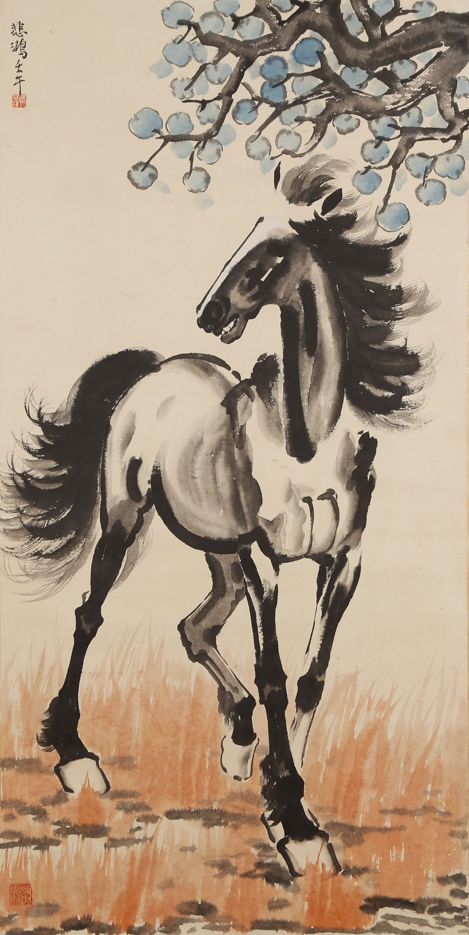 A HORSE PAINTING ON PAPER BY XU BEIHONG.徐悲鴻: Horse Painting on Paper by Xu Beihong.徐悲鴻