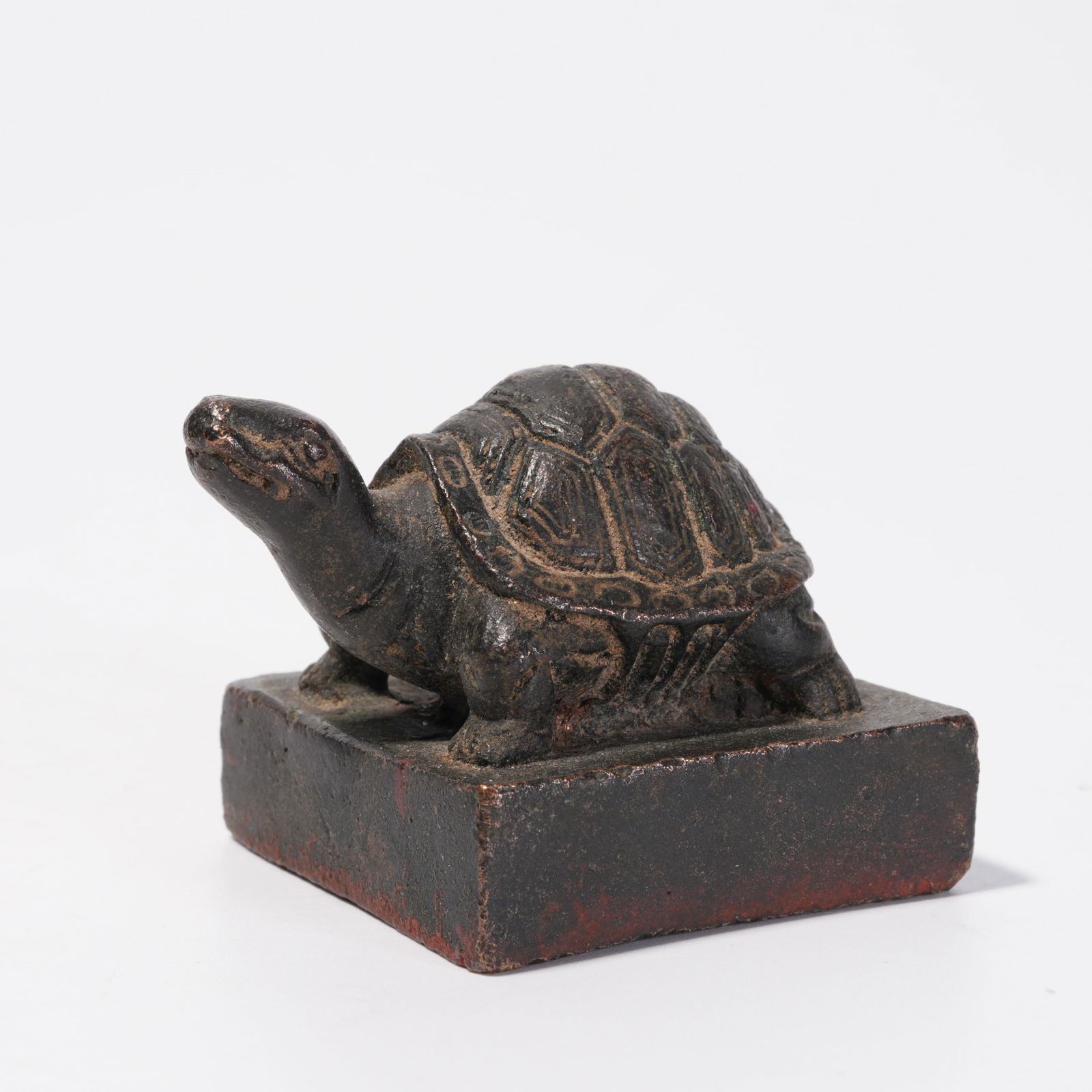 A BRONZE SEAL WITH TORTOISE FINIAL: Bronze Seal with Tortoise Finial