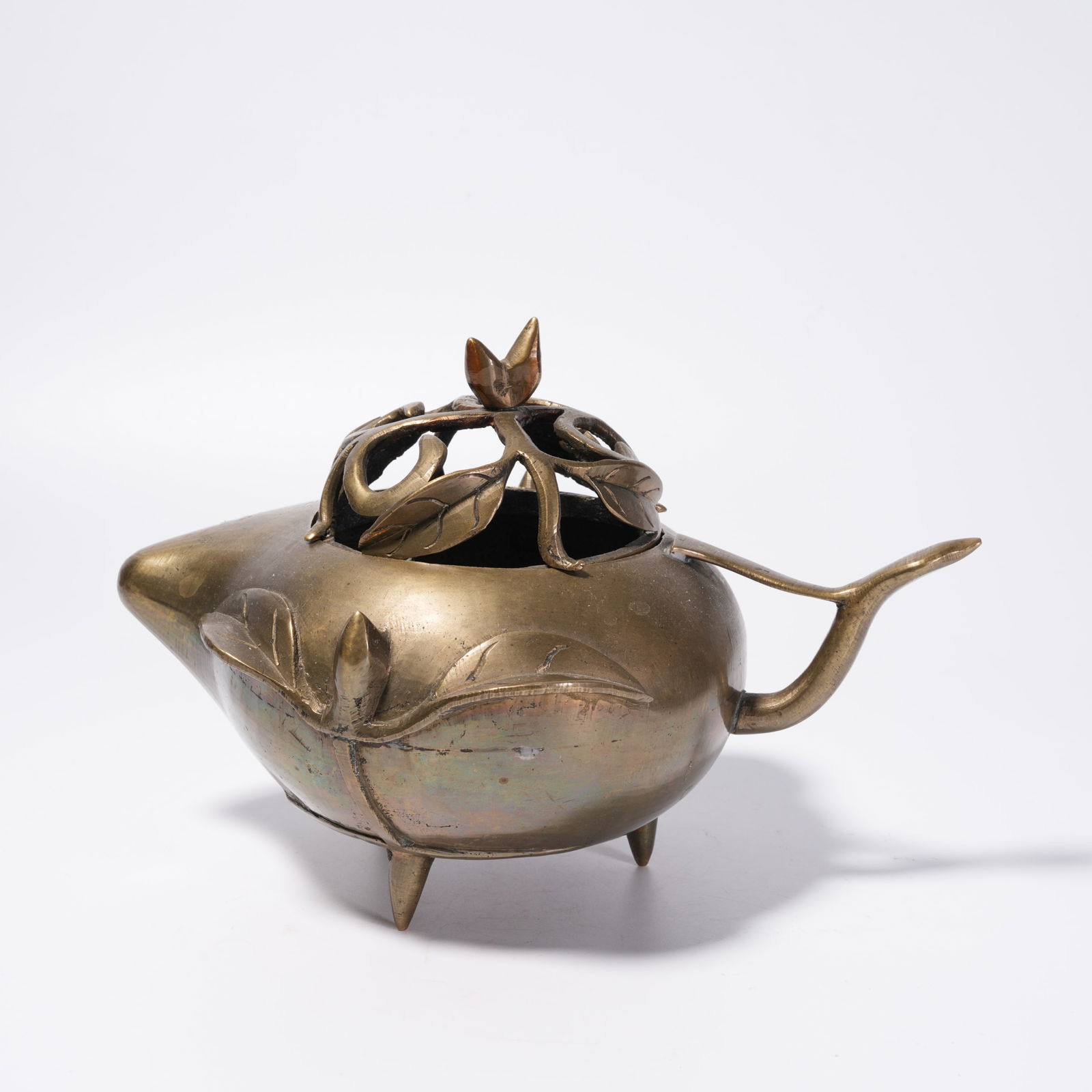 A BRONZE PEACH-SHAPED INCENSE BURNER (1 of 9)