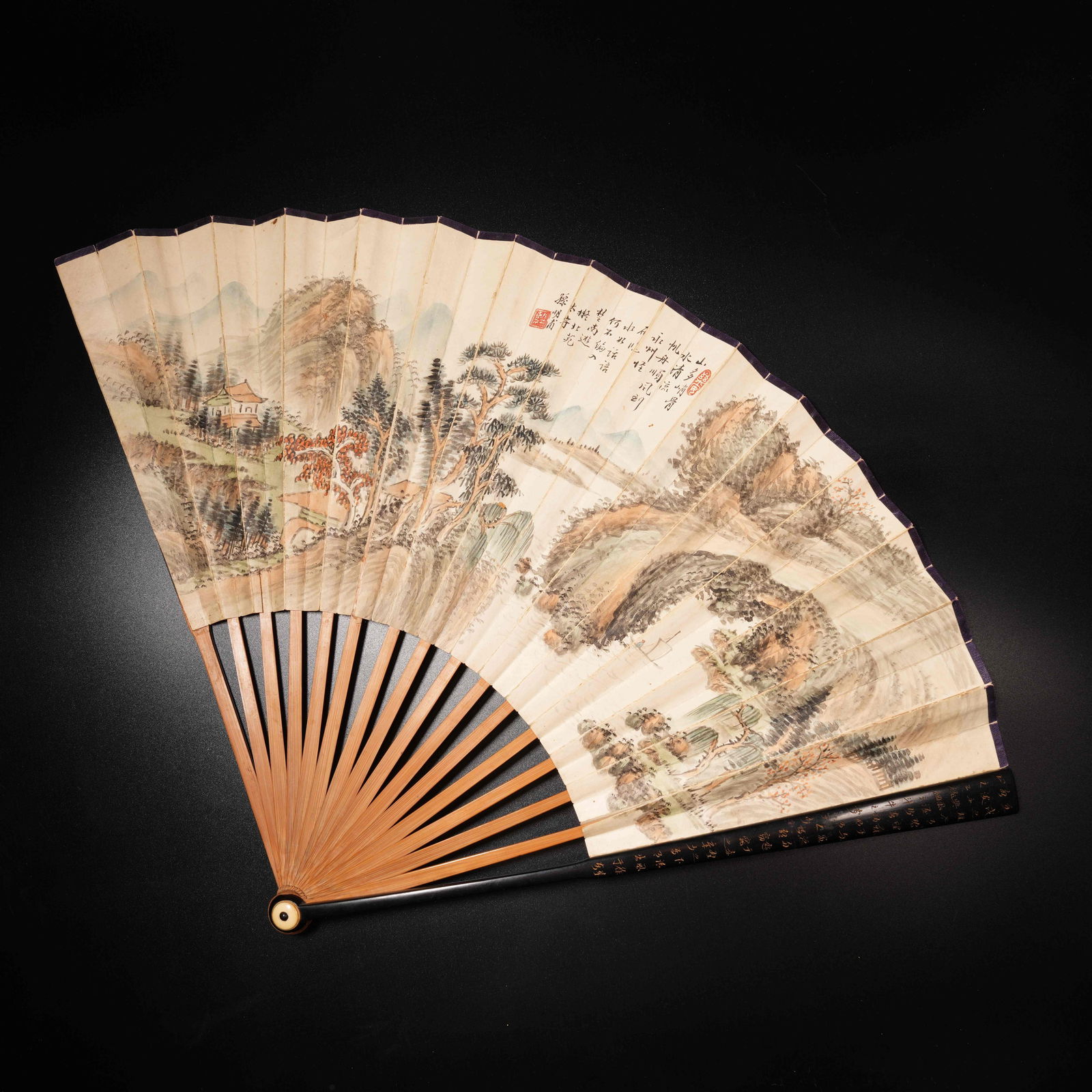 A PAPER FAN WITH SUN MINGFU LANDSCAPE PAINTING (1 of 10)