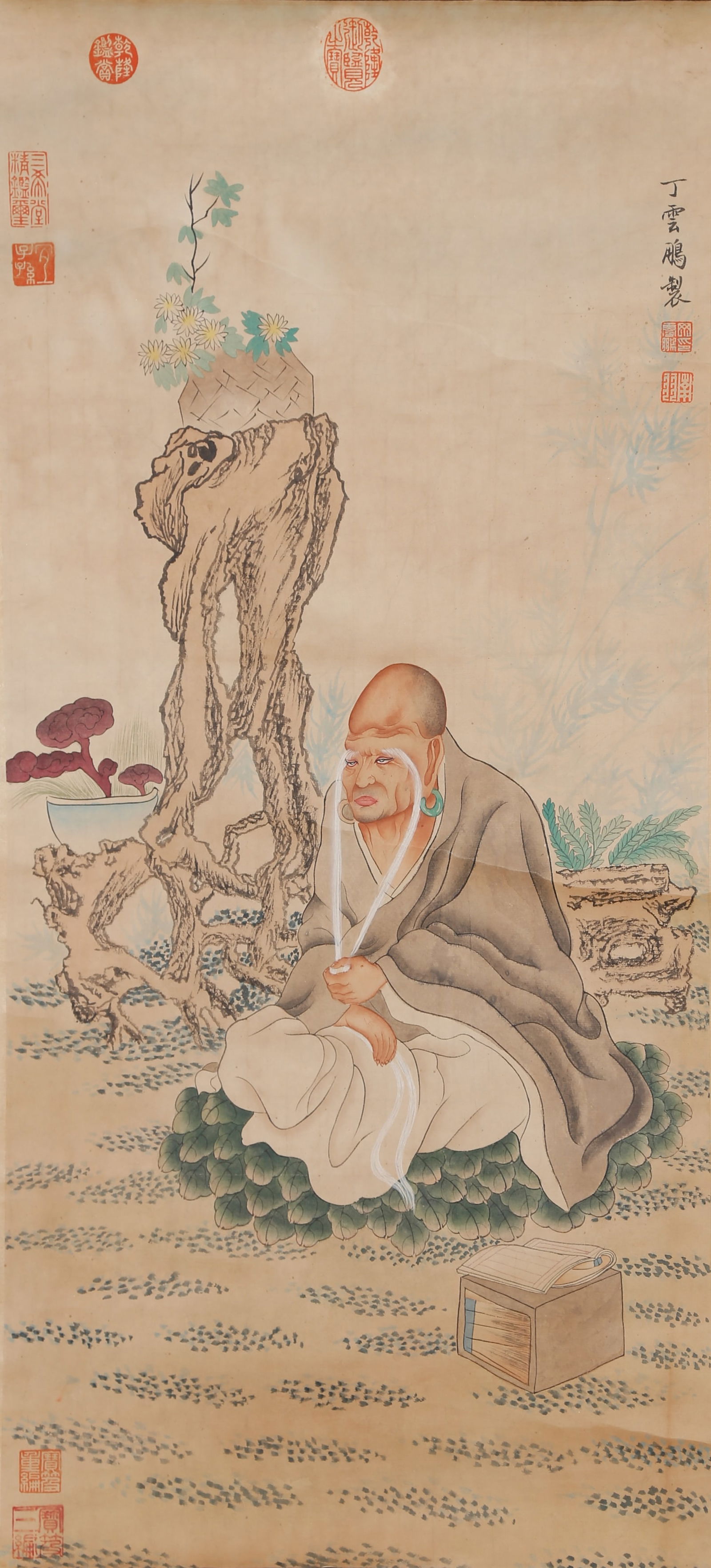 A FIGURE PAINTING ON PAPER BY DING YUNPENG.丁雲鵬: Figure Painting on Paper by Ding Yunpeng.丁雲鵬