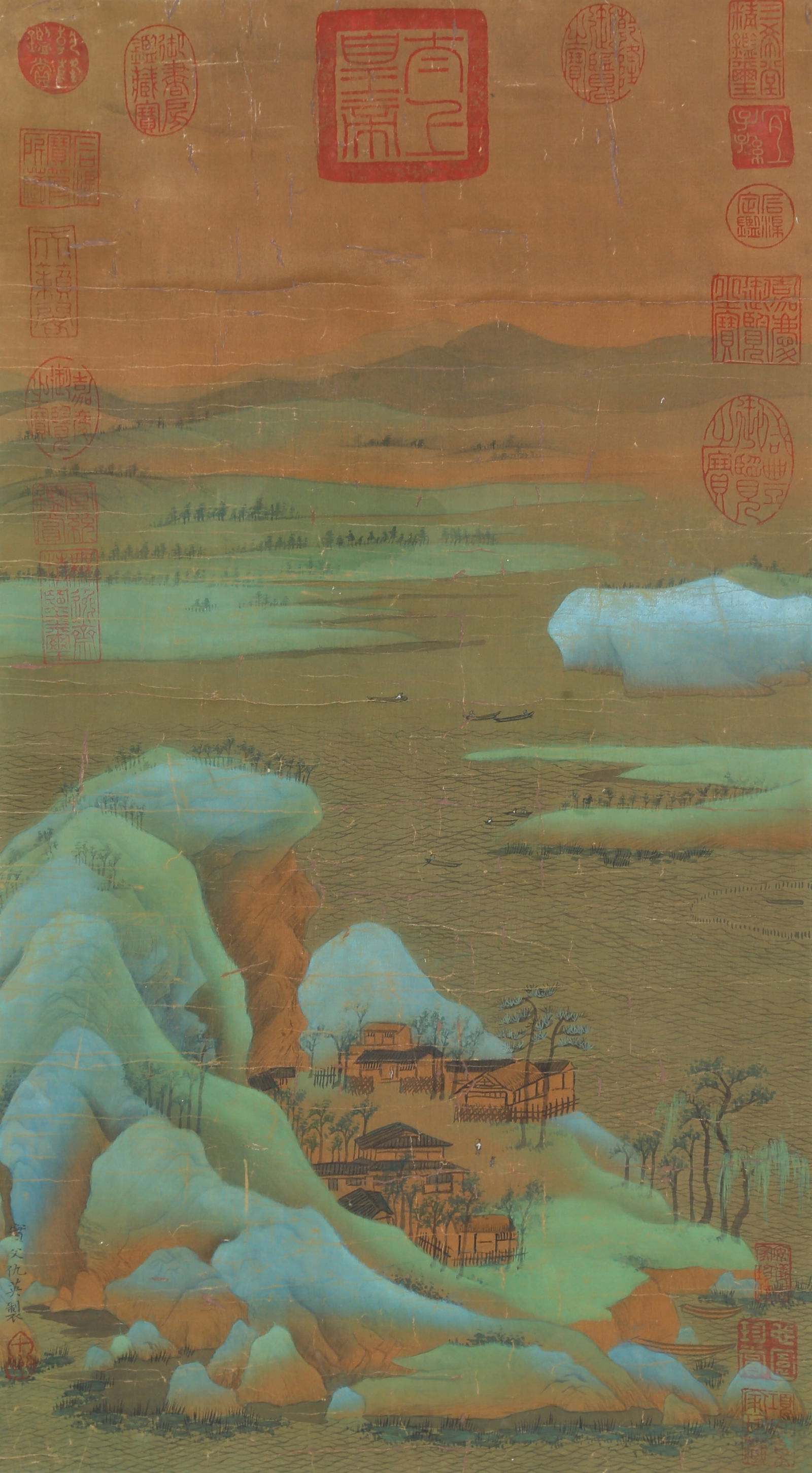 A LANDSCAPE PAINTING ON SILK BY QIU YING.仇英: Landscape Painting on Silk by Qiu Ying.仇英
