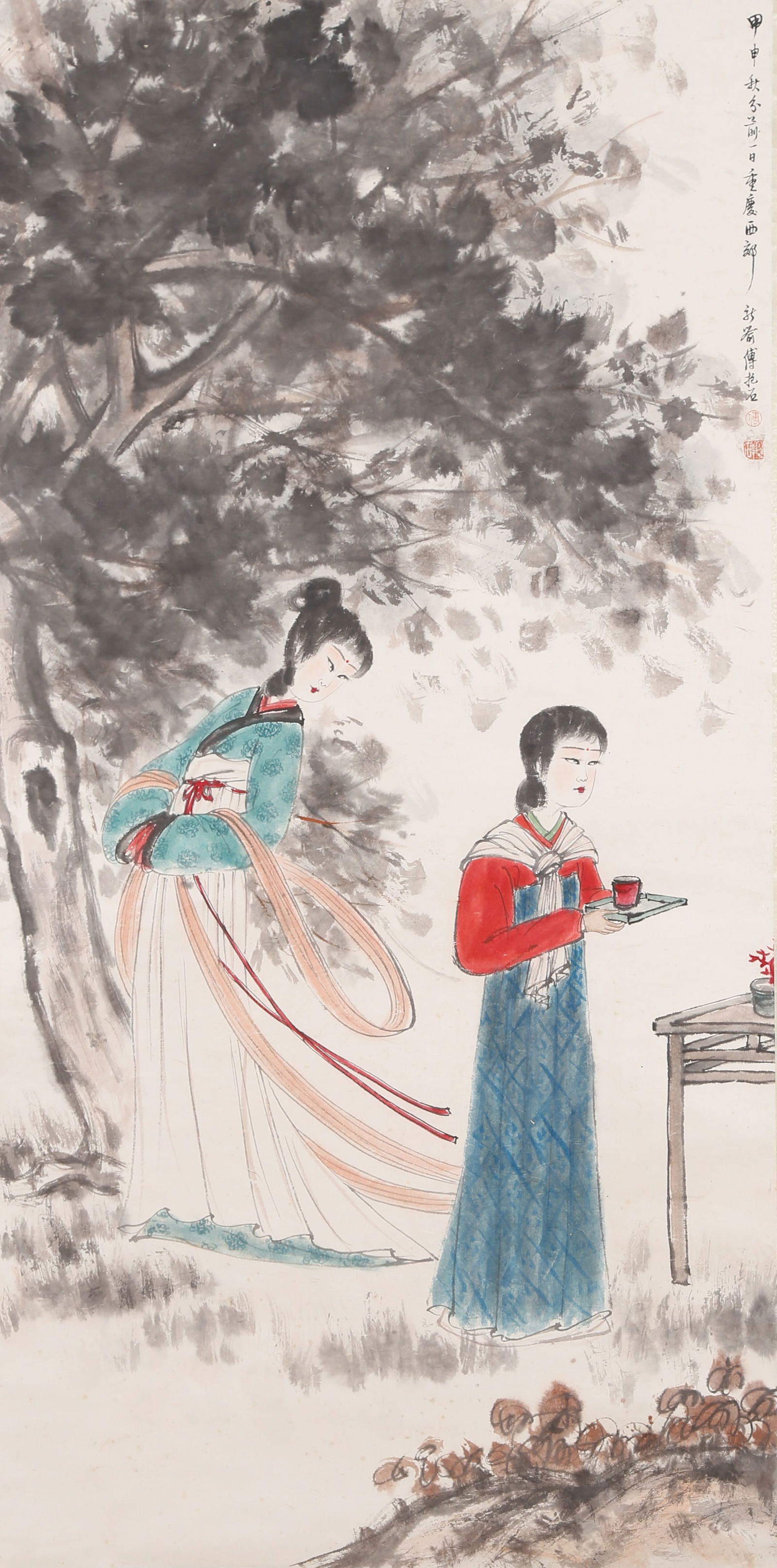 A LADY FIGURE PAINTING ON PAPER BY FU BAOSHI.傅抱石: Lady Figure Painting on Paper by Fu Baoshi.傅抱石