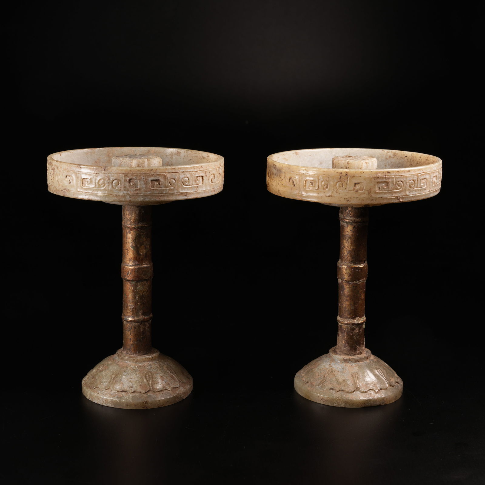 A CANDLESTICKS IN ARCHAIC JADE (SET): Candlesticks in Archaic Jade (Set)
