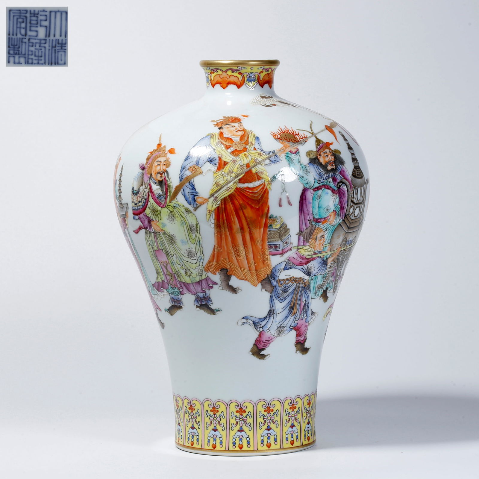 A FAMILLE ROSE MEIPING VASE WITH FIGURE STORY DESIGN: Famille rose meiping vase with figure story design