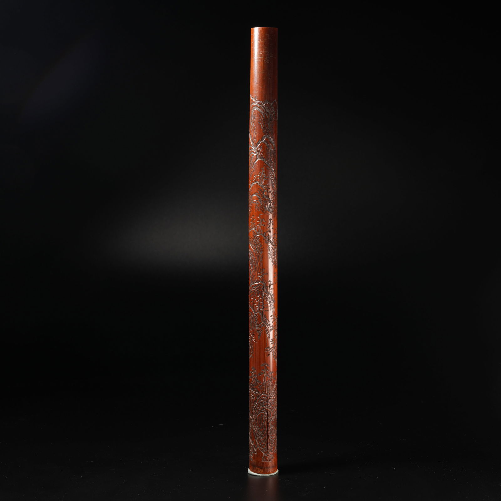 A BAMBOO CARVED INCENSE HOLDER WITH LANDSCAPE PATTERN: Bamboo Carved Incense Holder with Landscape Pattern