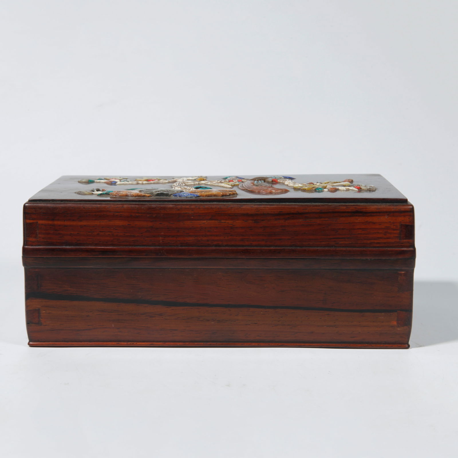 A ZITAN WOOD BOX WITH HUNDRED TREASURES INLAY: Zitan Wood Box with Hundred Treasures Inlay