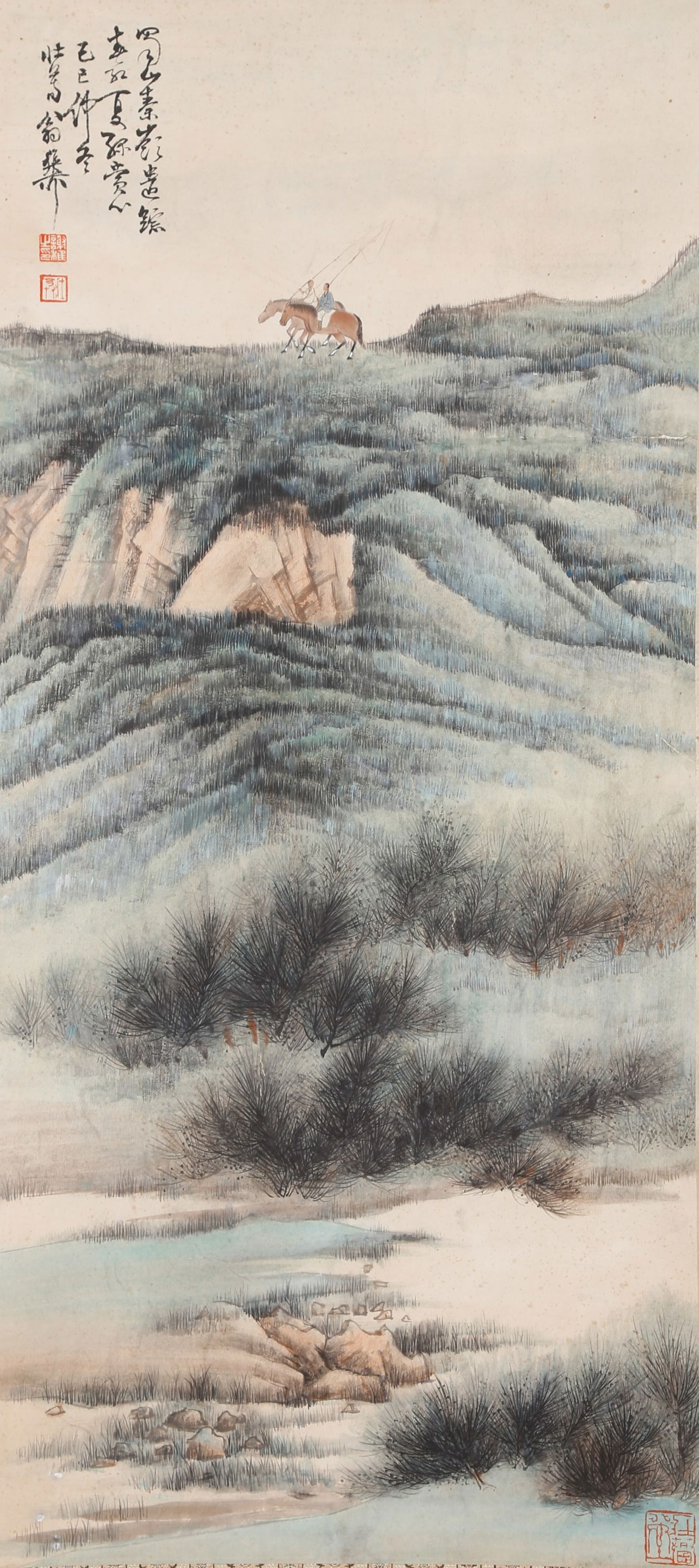 A LANDSCAPE PAINTING ON PAPER BY XIE ZHILIU.謝稚柳: Landscape Painting on Paper by Xie Zhiliu.謝稚柳