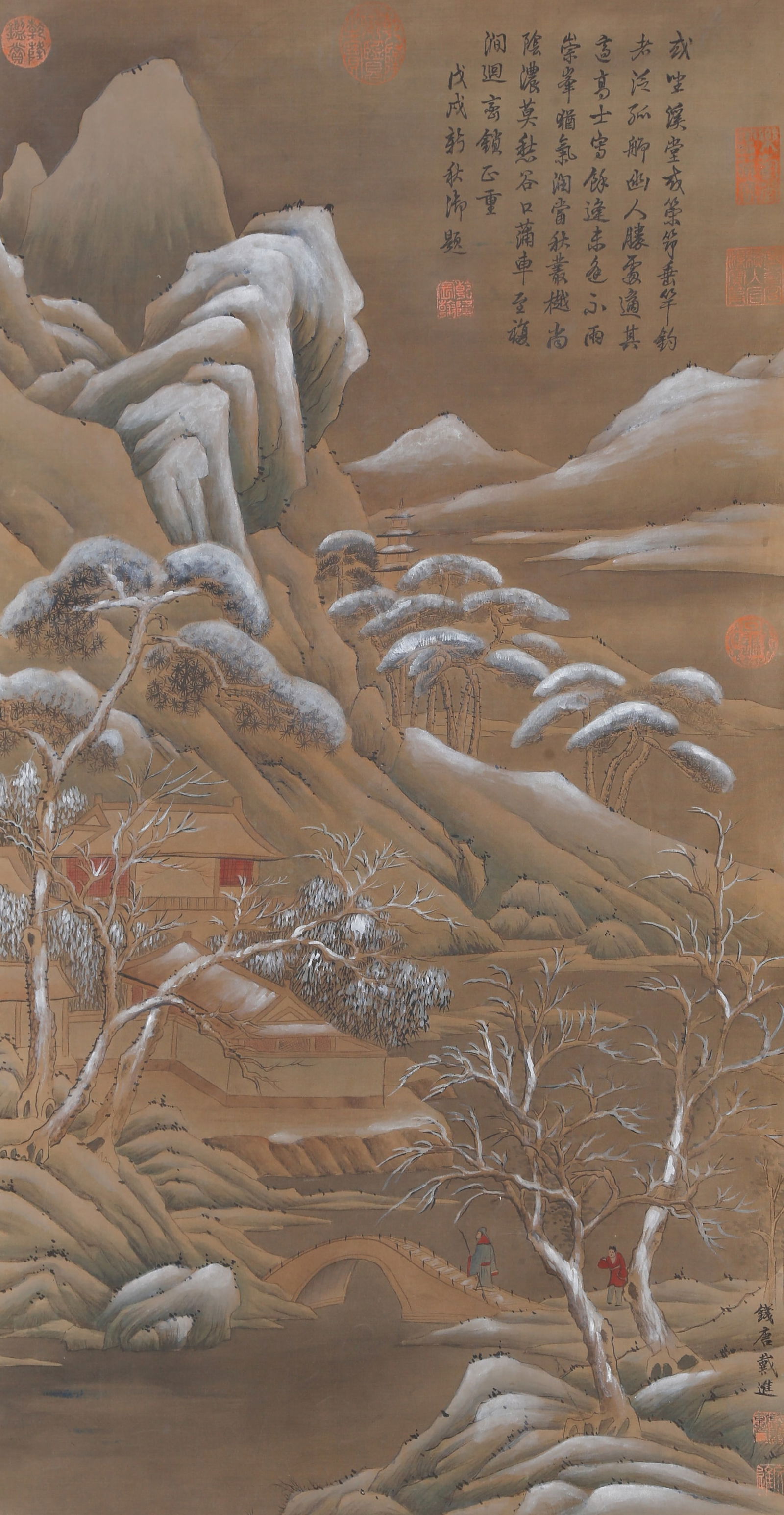 A LANDSCAPE PAINTING ON SILK BY DAI JIN.戴進: Landscape Painting on Silk by Dai Jin.戴進