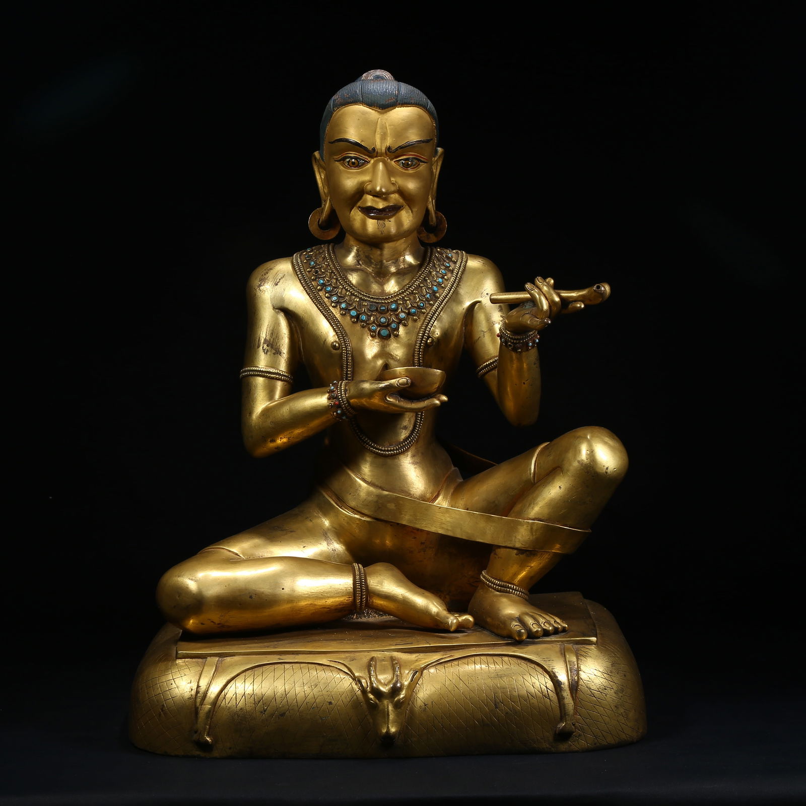 A GILT BRONZE MAHASIDDHA STATUE: Gilt Bronze Mahasiddha Statue