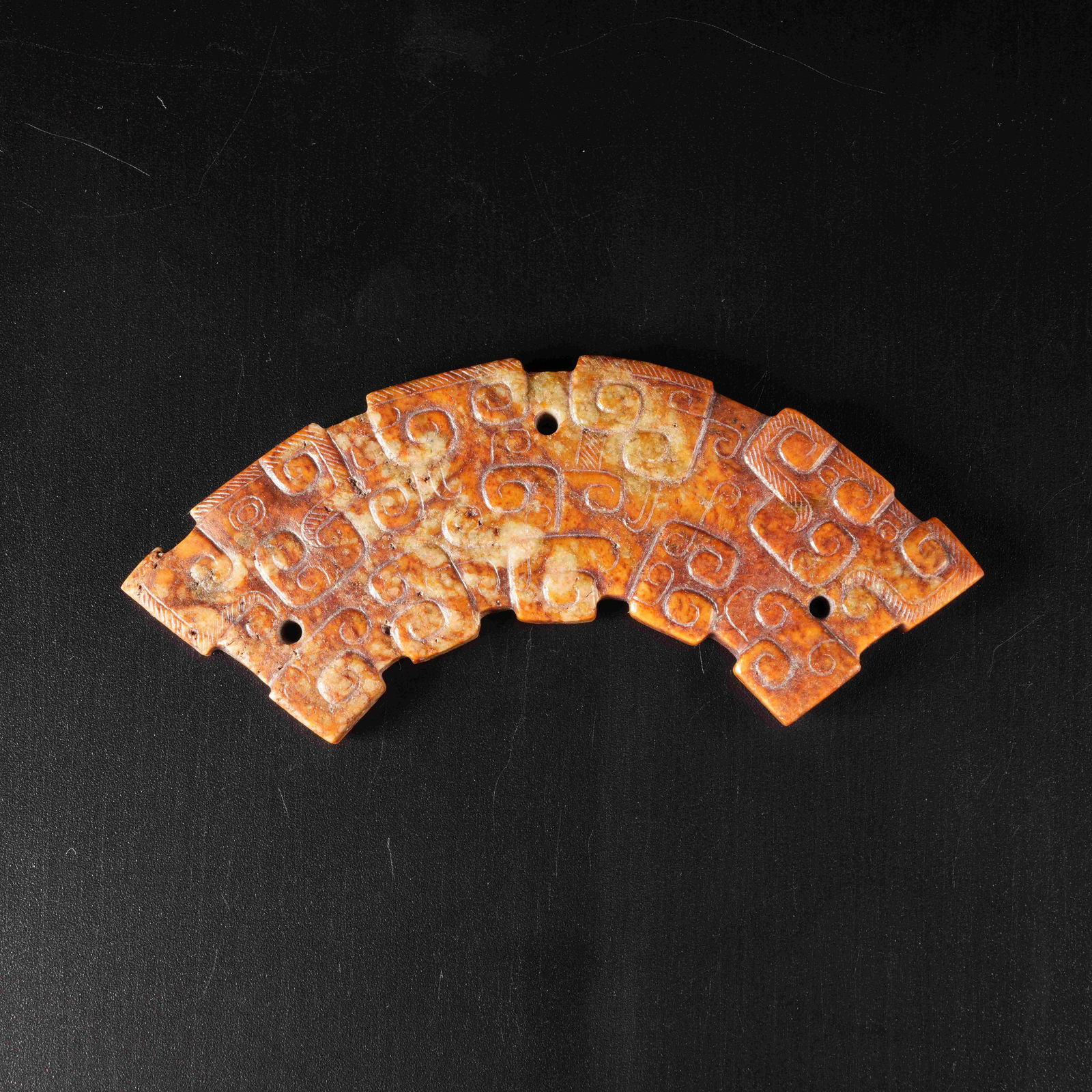A HOOKED-CLOUD PATTERN HUANG PENDANT IN ARCHAIC JADE: Hooked-Cloud Pattern Huang Pendant in Archaic Jade
