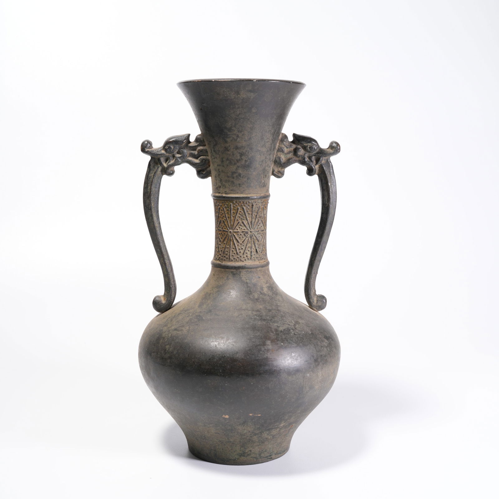 A BRONZE DOUBLE-HANDLED VASE (1 of 9)