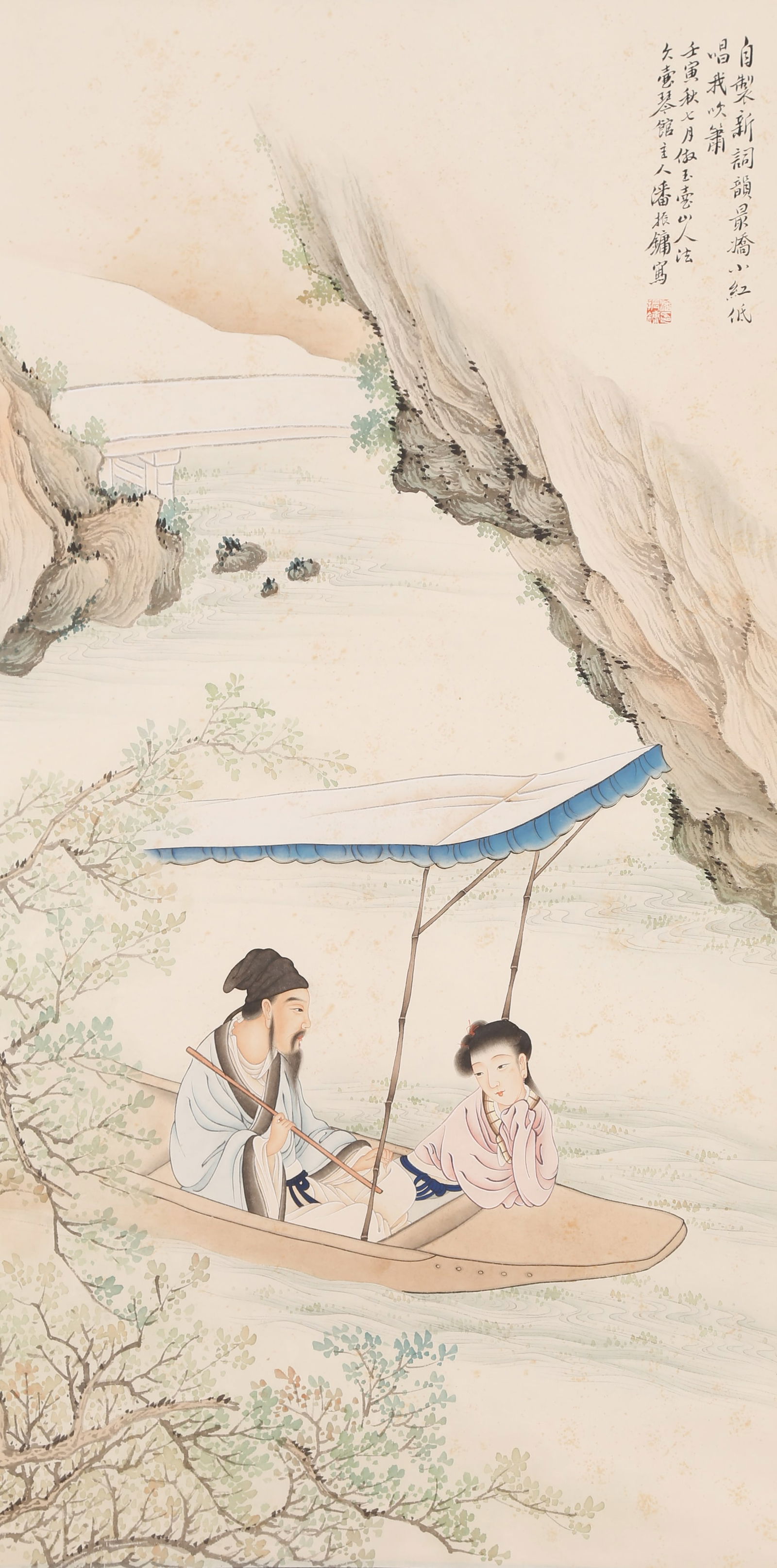A FIGURE NARRATIVE PAINTING ON PAPER BY PAN ZHENYONG.潘振鏞: Figure Narrative Painting on Paper by Pan Zhenyong.潘振鏞