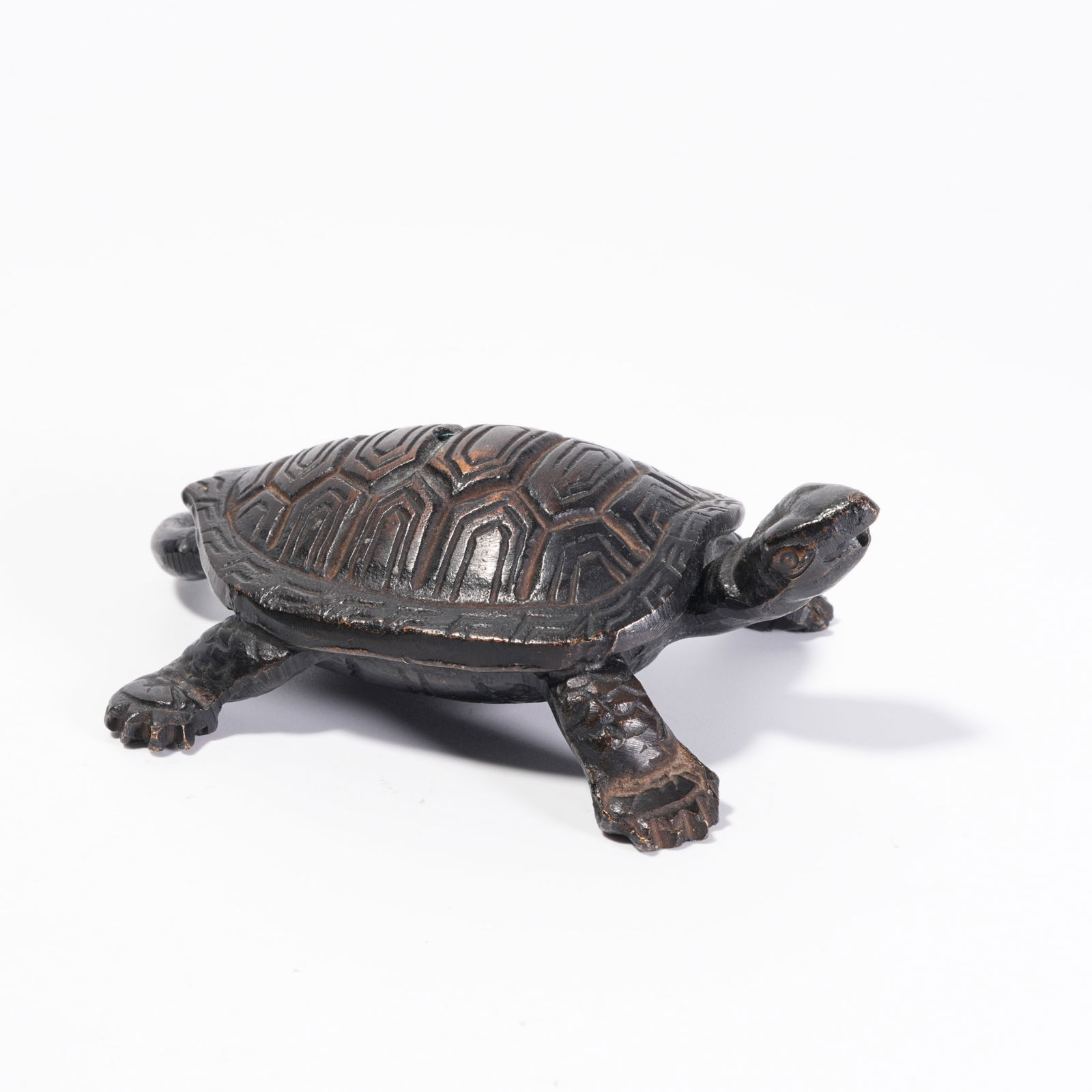 A BRONZE TORTOISE-SHAPED INK DROP: Bronze Tortoise-Shaped Ink Drop