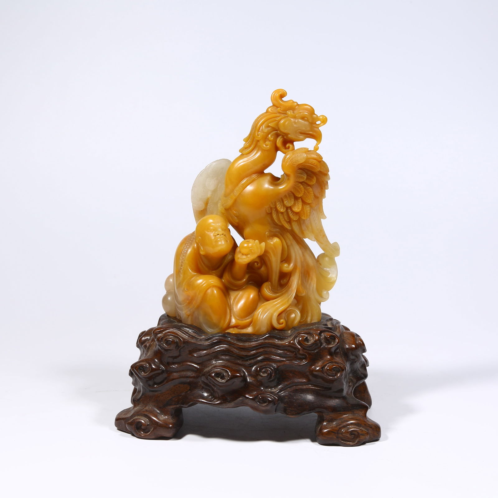 A SHOUSHAN TIANHUANG STONE ARHAT FIGURINE: Shoushan Tianhuang stone Arhat figurine