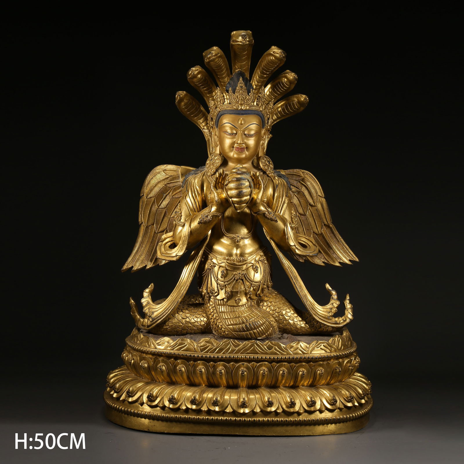 A GILDED BRONZE DRAGON WOMAN STATUE: Gilded bronze Dragon Woman statue