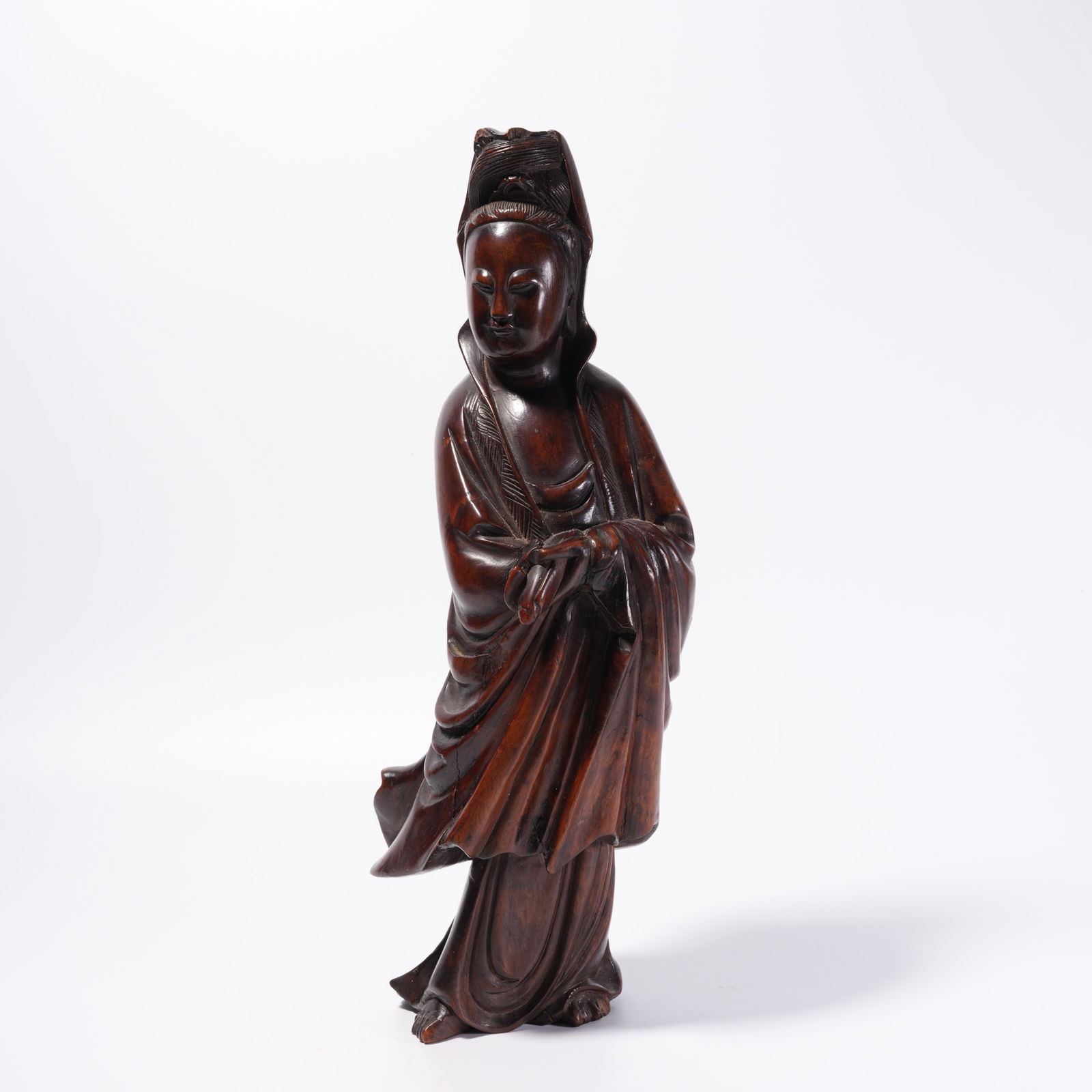 A HUANGHUALI WOOD CARVED GUANYIN STATUE (1 of 9)