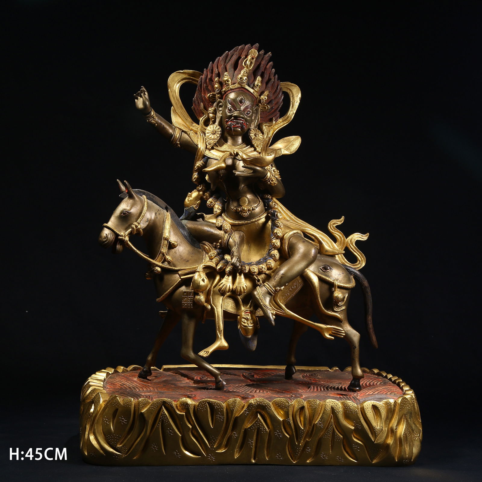 A GILT BRONZE PALDEN LHAMO (GLORIOUS GODDESS) STATUE: Gilt Bronze Palden Lhamo (Glorious Goddess) Statue