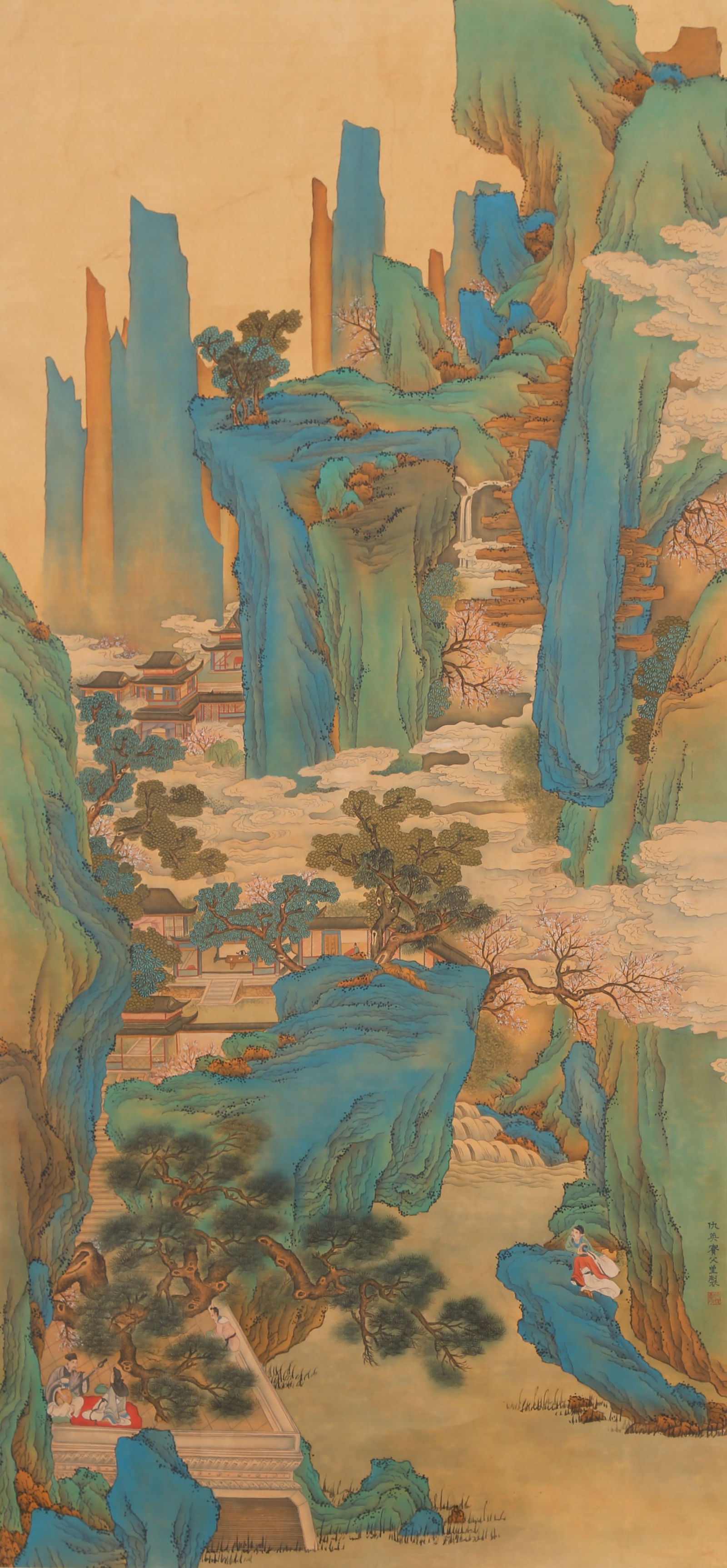A LANDSCAPE PAINTING ON SILK BY QIU YING.仇英: Landscape Painting on Silk by Qiu Ying.仇英