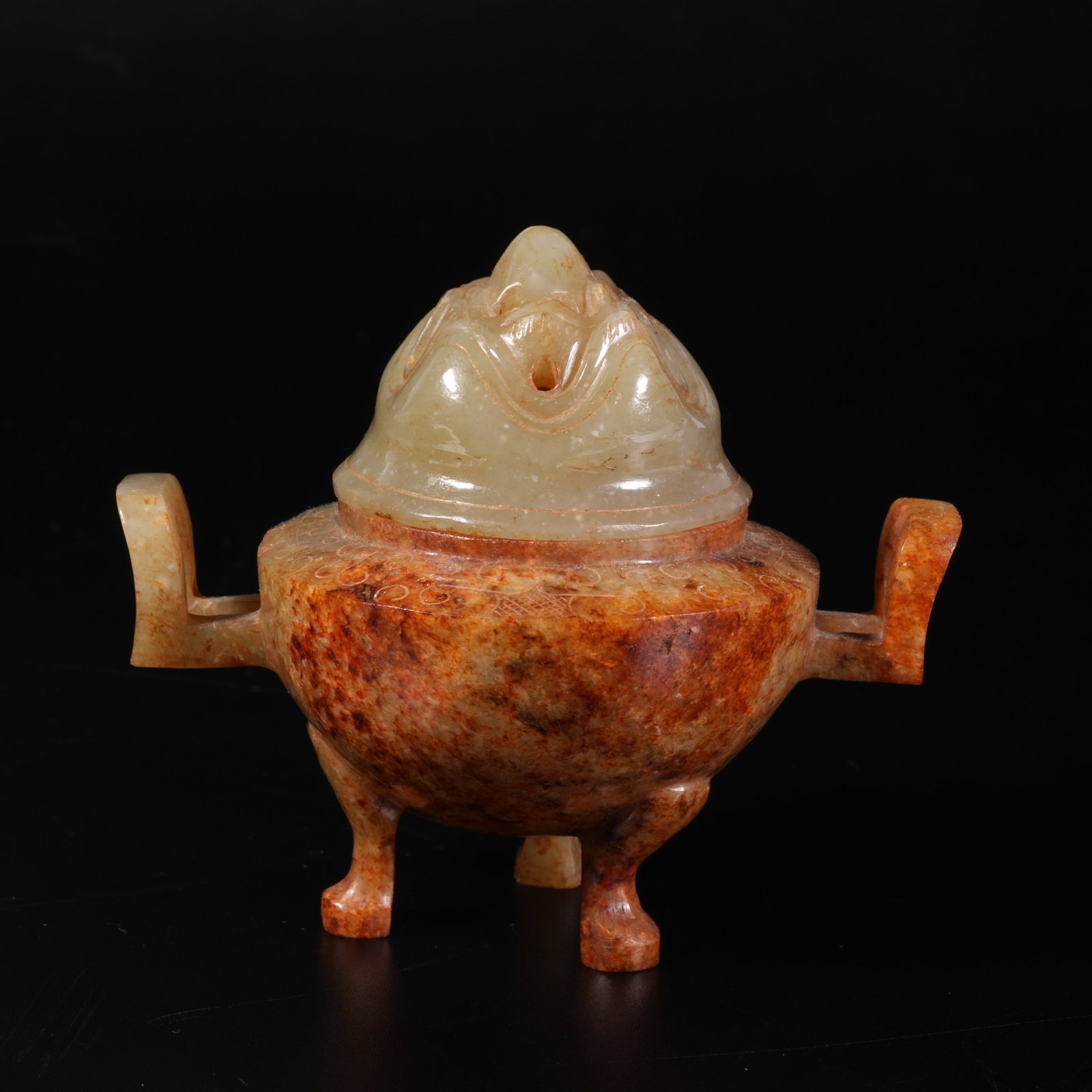 A HETIAN JADE DOUBLE-HANDLED CENSER: Hetian Jade Double-Handled Censer