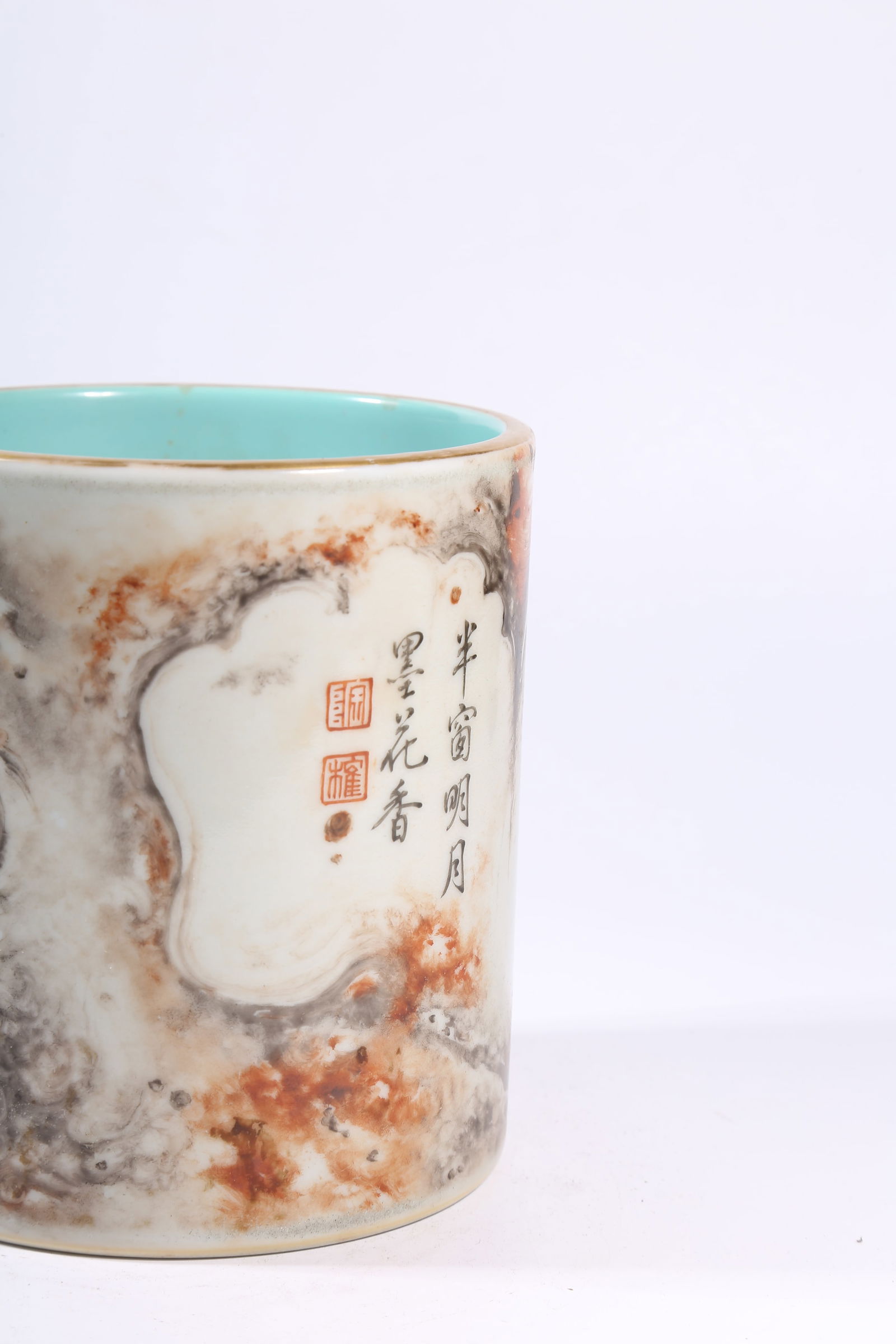 A STONE-PATTERNED GLAZED BRUSH POT - 5