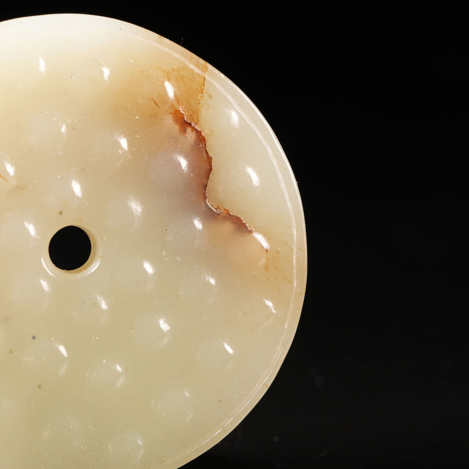 A HETIAN JADE BI DISK WITH DRUM-STUD PATTERN - 2