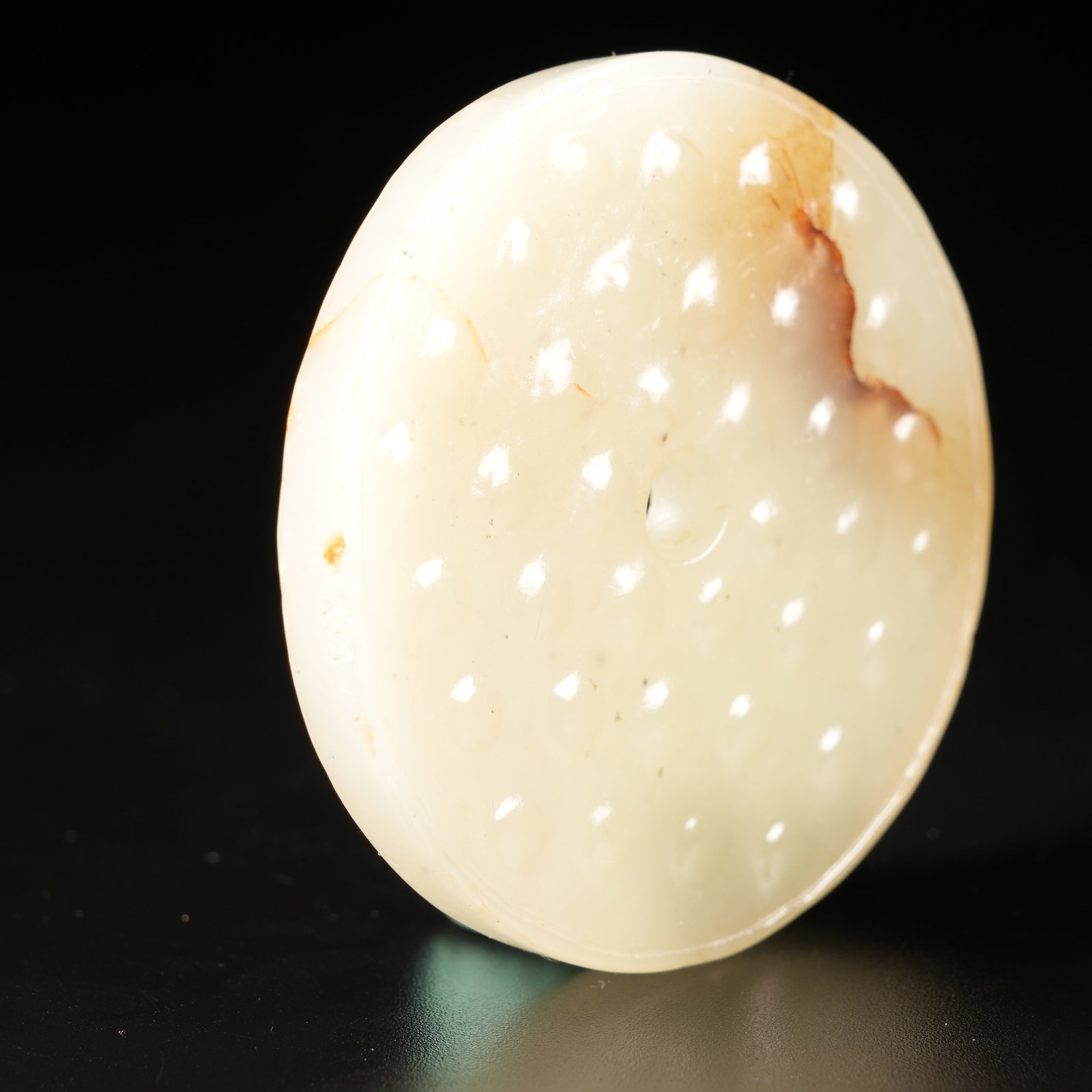 A HETIAN JADE BI DISK WITH DRUM-STUD PATTERN - 4