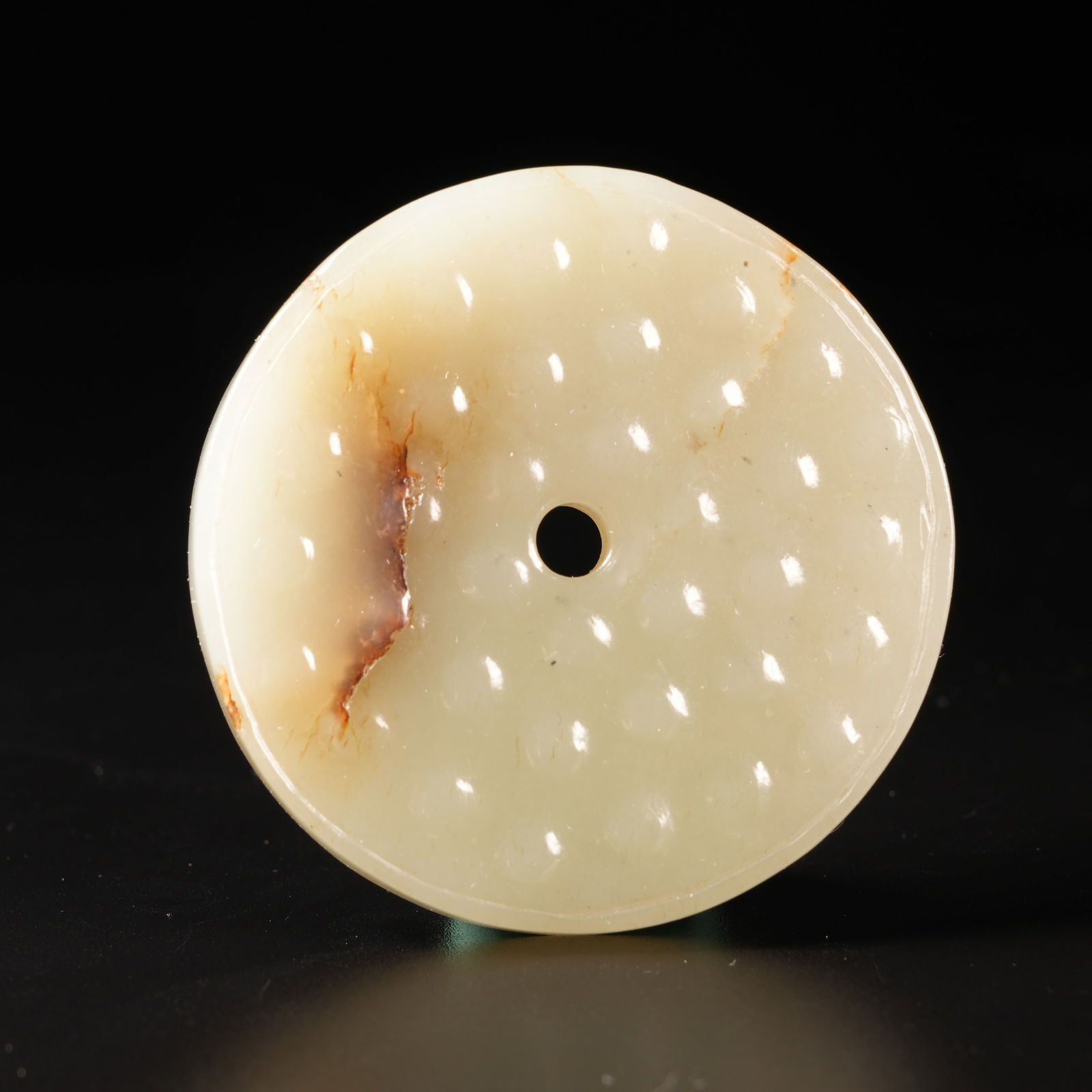 A HETIAN JADE BI DISK WITH DRUM-STUD PATTERN - 7